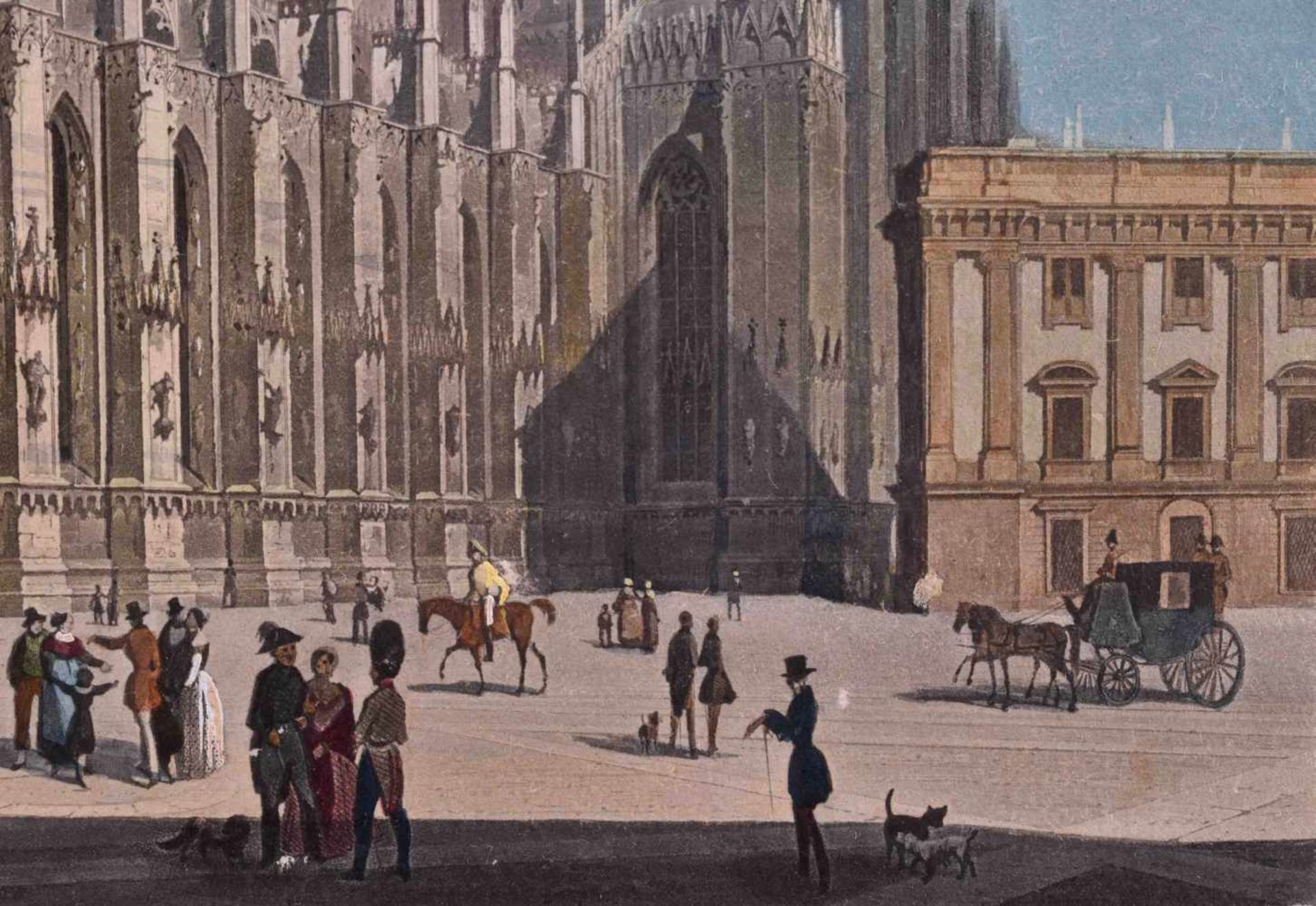 Künstler des 19. Jhd., Italien"Der Mailänder Dom"Grafik - handcolorierter Kupferstich, 16,4 cm x - Bild 3 aus 4