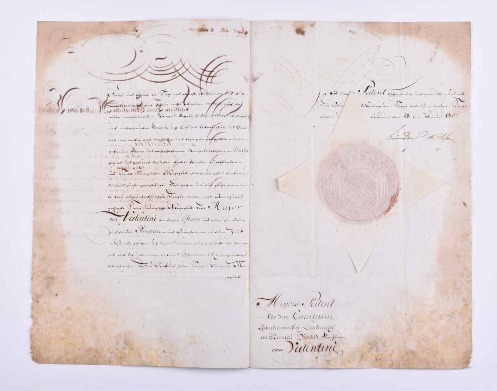 Offiziers-Patent für ValentiniPreussen, Offiziers-Patent für Georg Wilhelm von Valentini MajorPatent - Bild 2 aus 5
