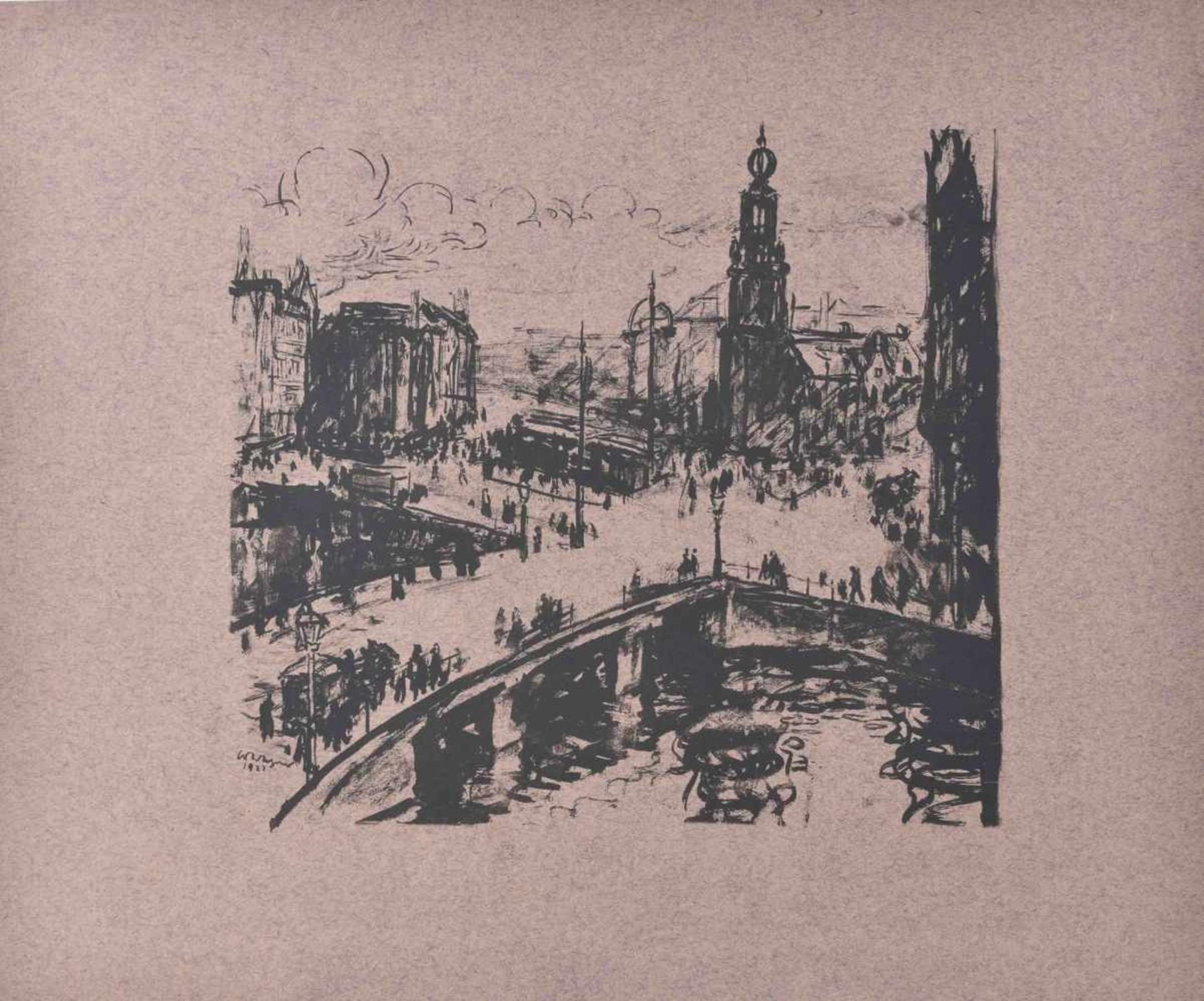 Wilhelm WAGNER (1887-1968)"Stadtansicht Dresden mit Frauenkirche"Grafik-Lithografie, Blattgröße: