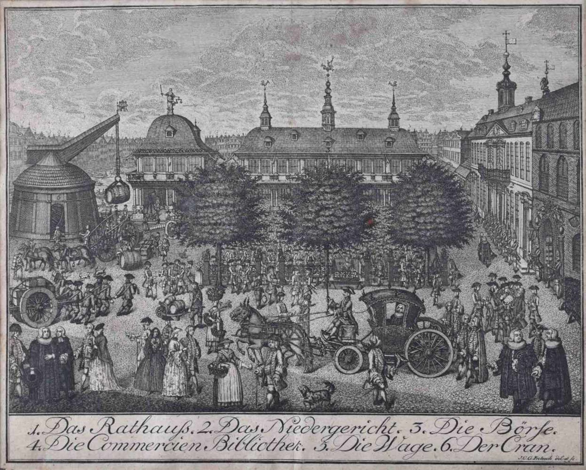 Johann C. Gottfried FRITZSCH (c.1720-1802)"Das Rathaus, das Niedergericht, die Börse......" (ca.