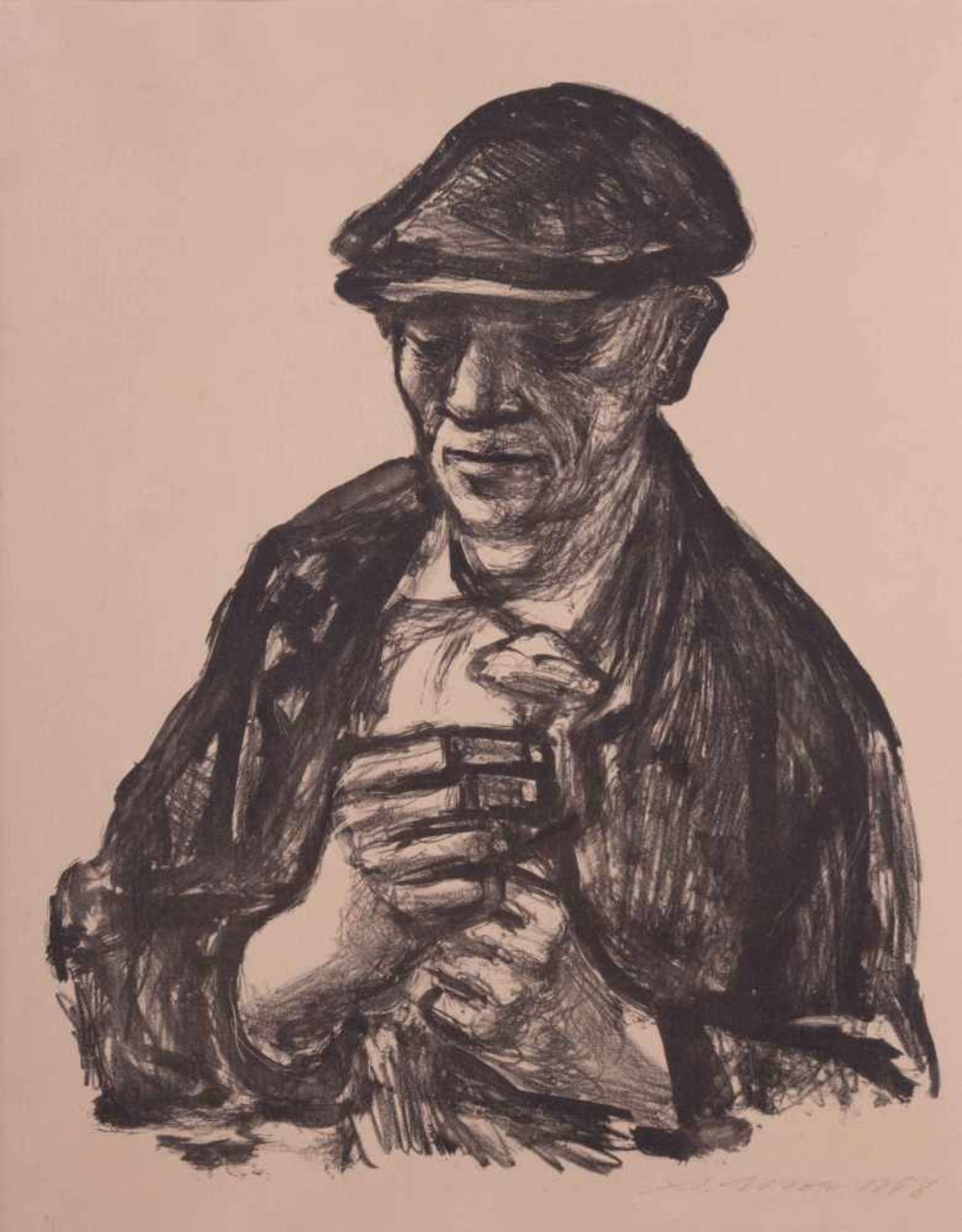 Arno MOHR (1910-2001)"Mann mit Nelke"Grafik-Multiple, Lithografie, Sichtmaß 39,5 cm x 31,5 cm,rechts