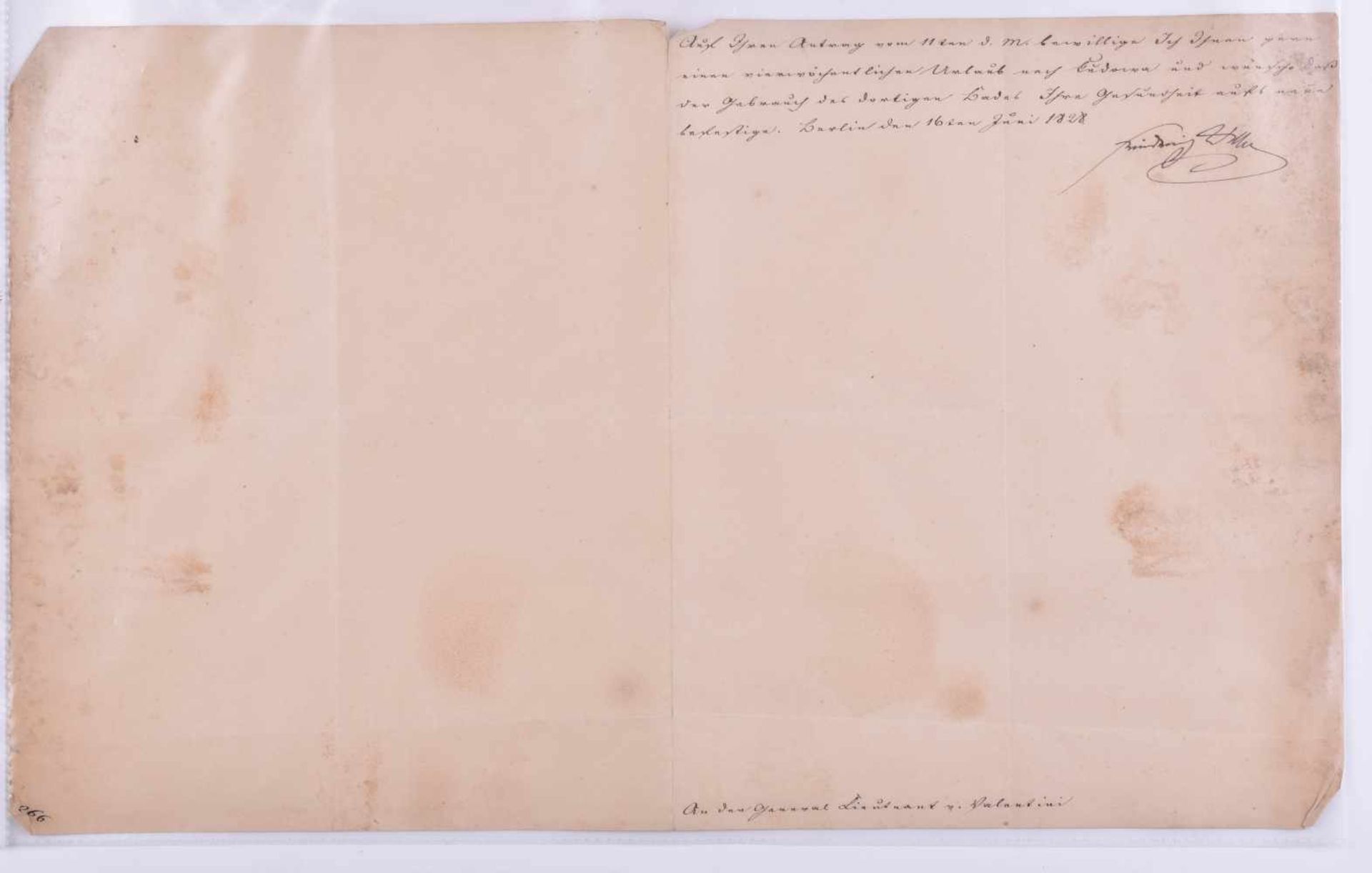 Persönlicher Brief von König Friedrich Wilhelm III.Brief an General-Leutnant Georg Wilhelm von