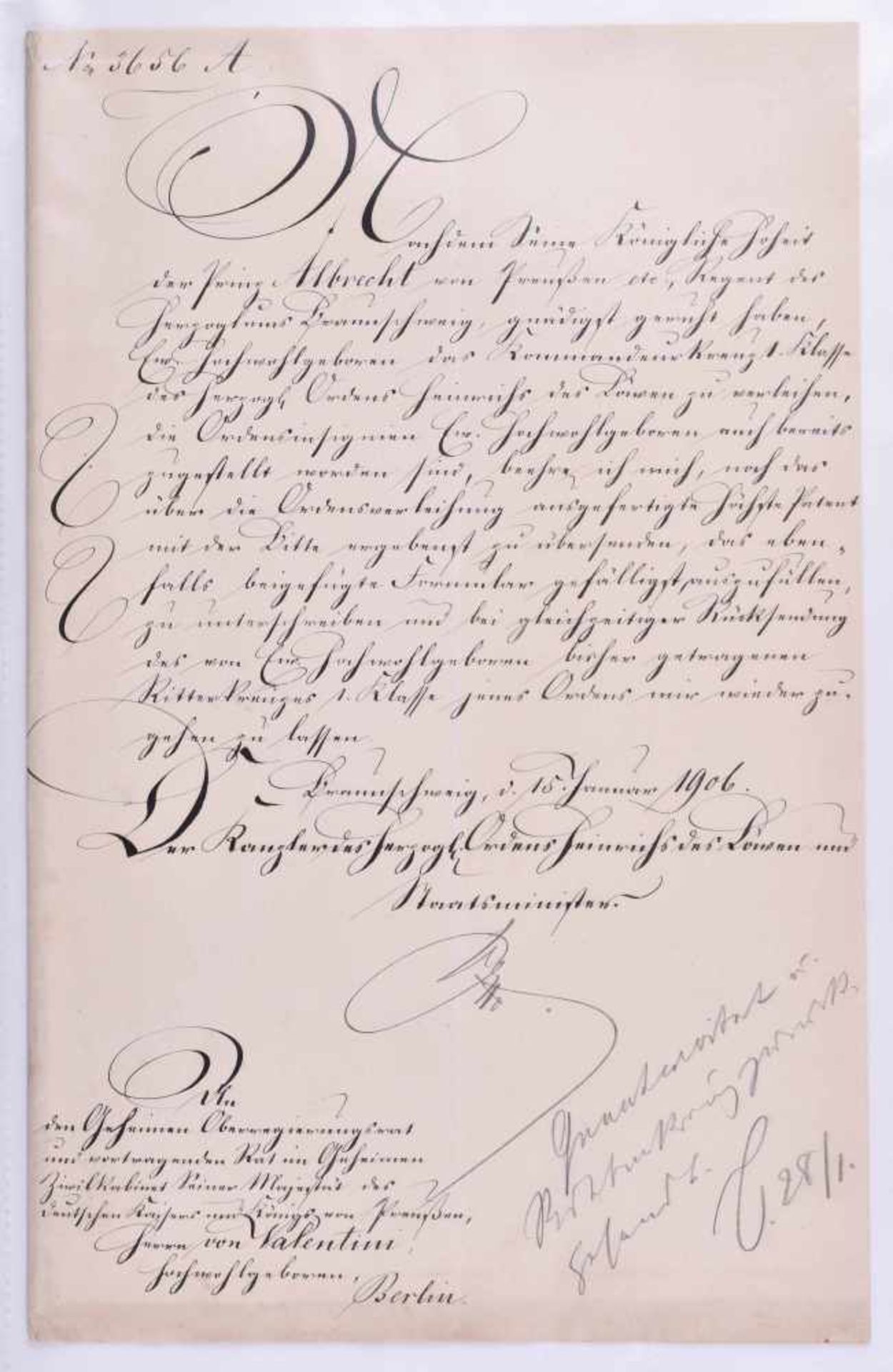 Braunschweig-Albert von Otto (1836-1922), AutographSchreiben der Kanzlei des Herzoglichen Ordens