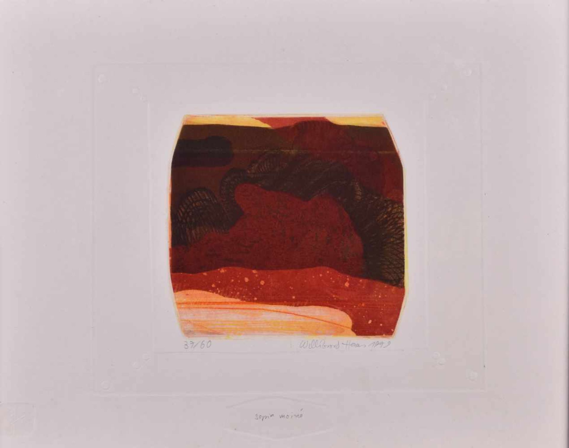 Willibrord HAAS (1936)"Sepia moiree"Grafik-Farbaquatintaradierung, Blattgröße: 38,5 cm x 48,5 cm,