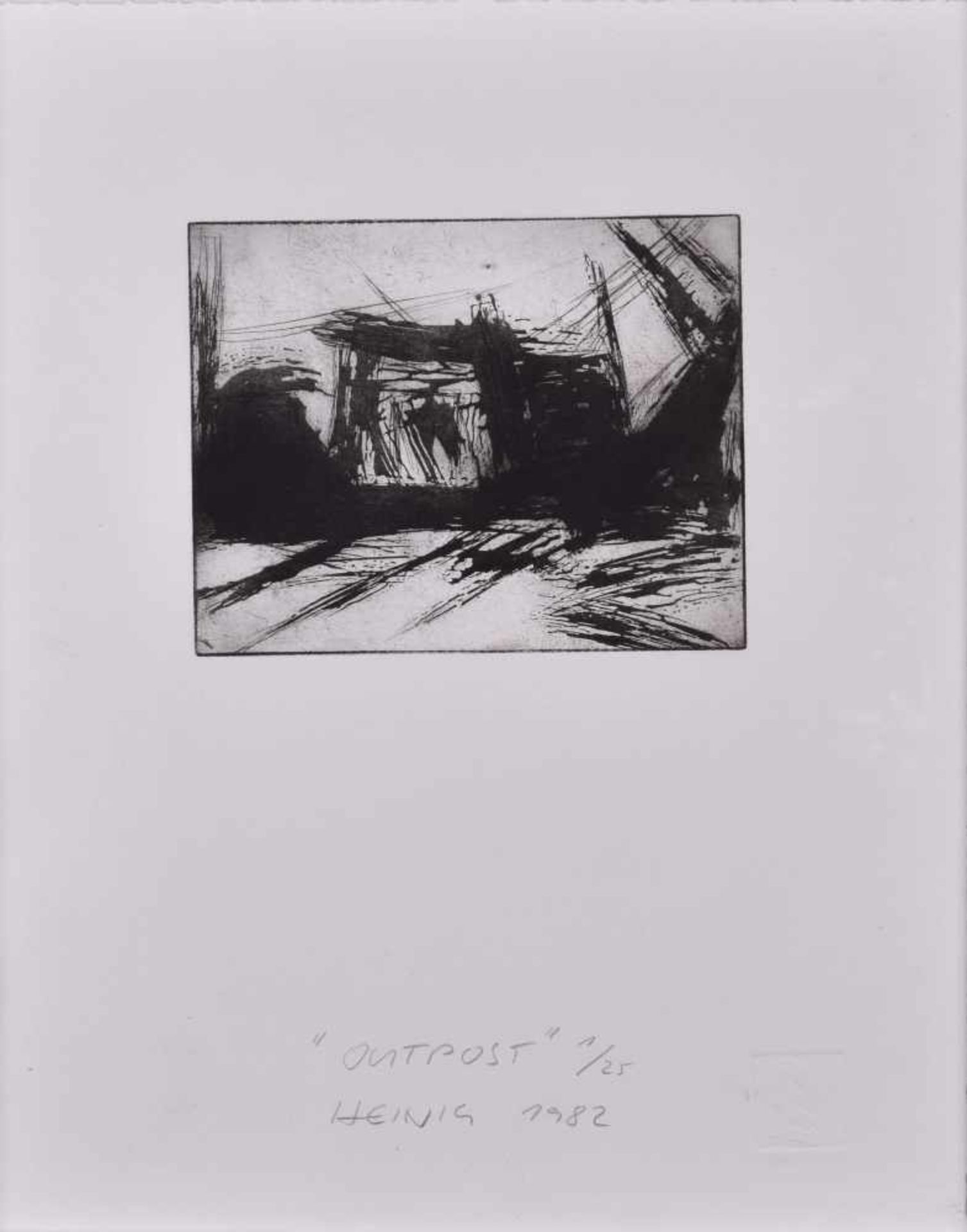 Martin HEINIG (1958)"Outpost"Grafik-Radierung, Blattgröße: 49 cm x 39 cm,mittig unten bezeichnet, - Bild 2 aus 4