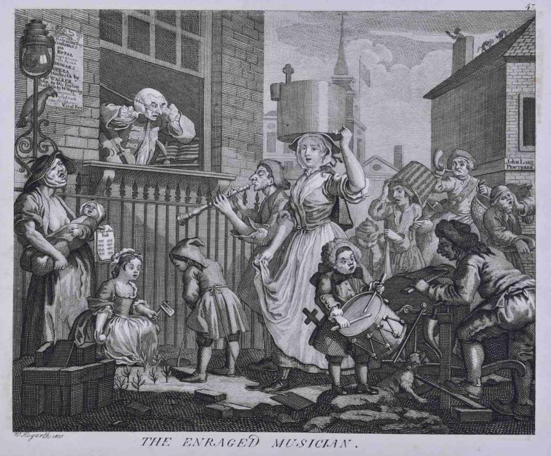 William HOGARTH (1697-1764)"The Enraged Musician"Grafik-Kupferstich, 19,5 cm x 26,5 cm,unten