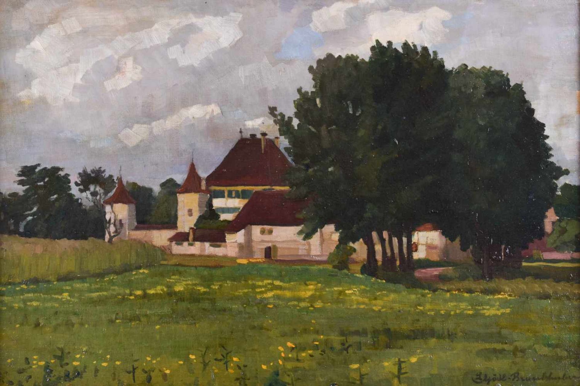 Lilli GÖDL-BRANDHUBER (1875-1946)"Castle in the countryside"painting oil / canvas, 40.5 cm x 59