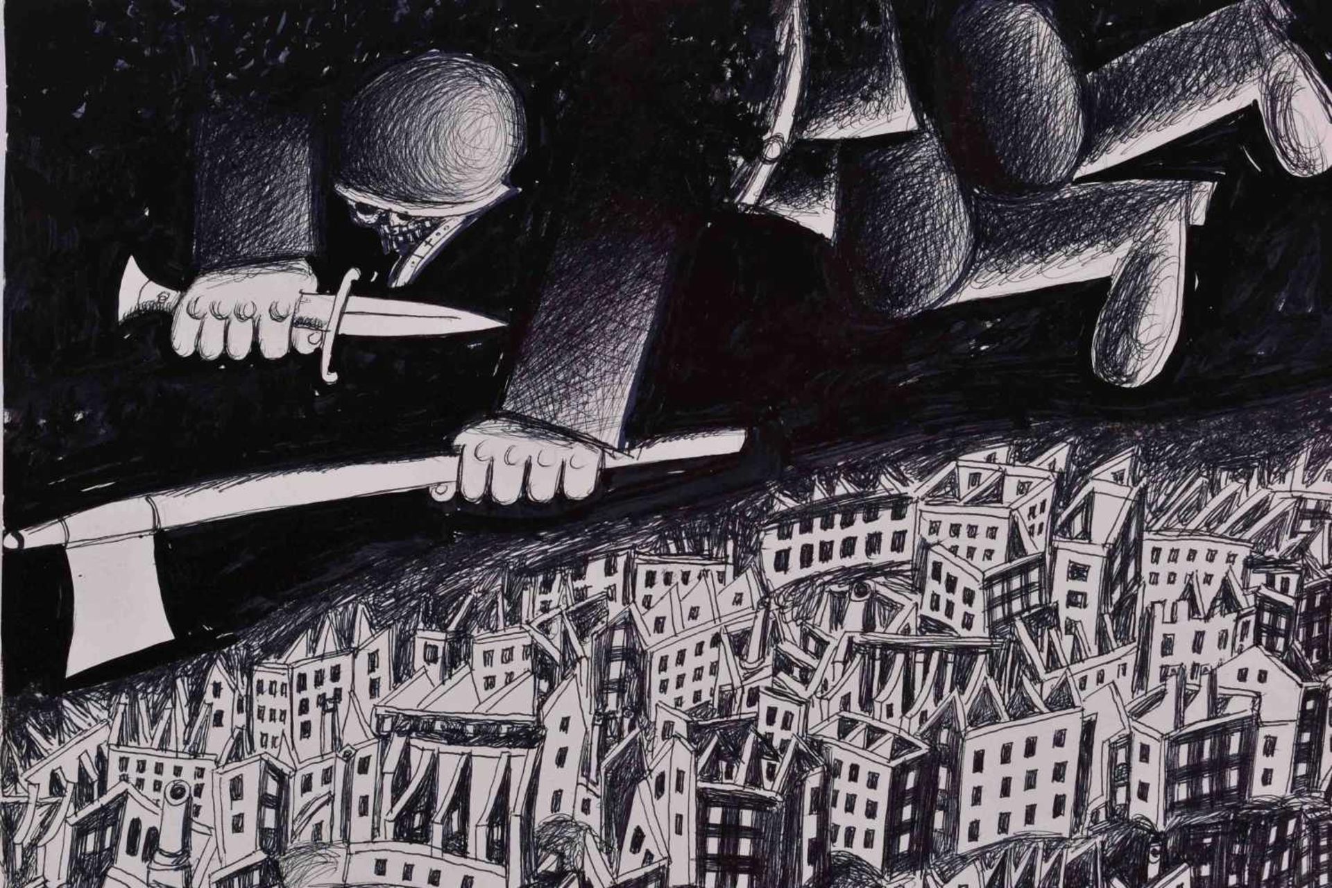 Herbert BERGMANN-HANNAK (1921-2013)"Angst über der Stadt"drawing felt-tip pen / ink, 38 cm x 29.5 - Image 2 of 4