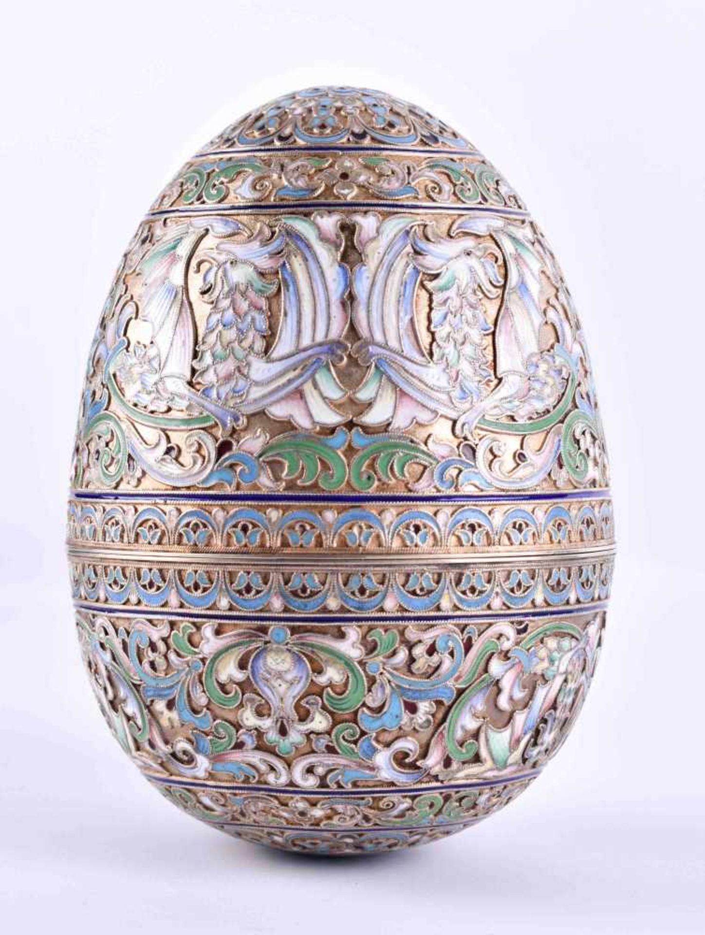 Cloisonne egg Russiasilver 84 Zolotnik, gold-plated inside, cyrillic master hallmark, height: