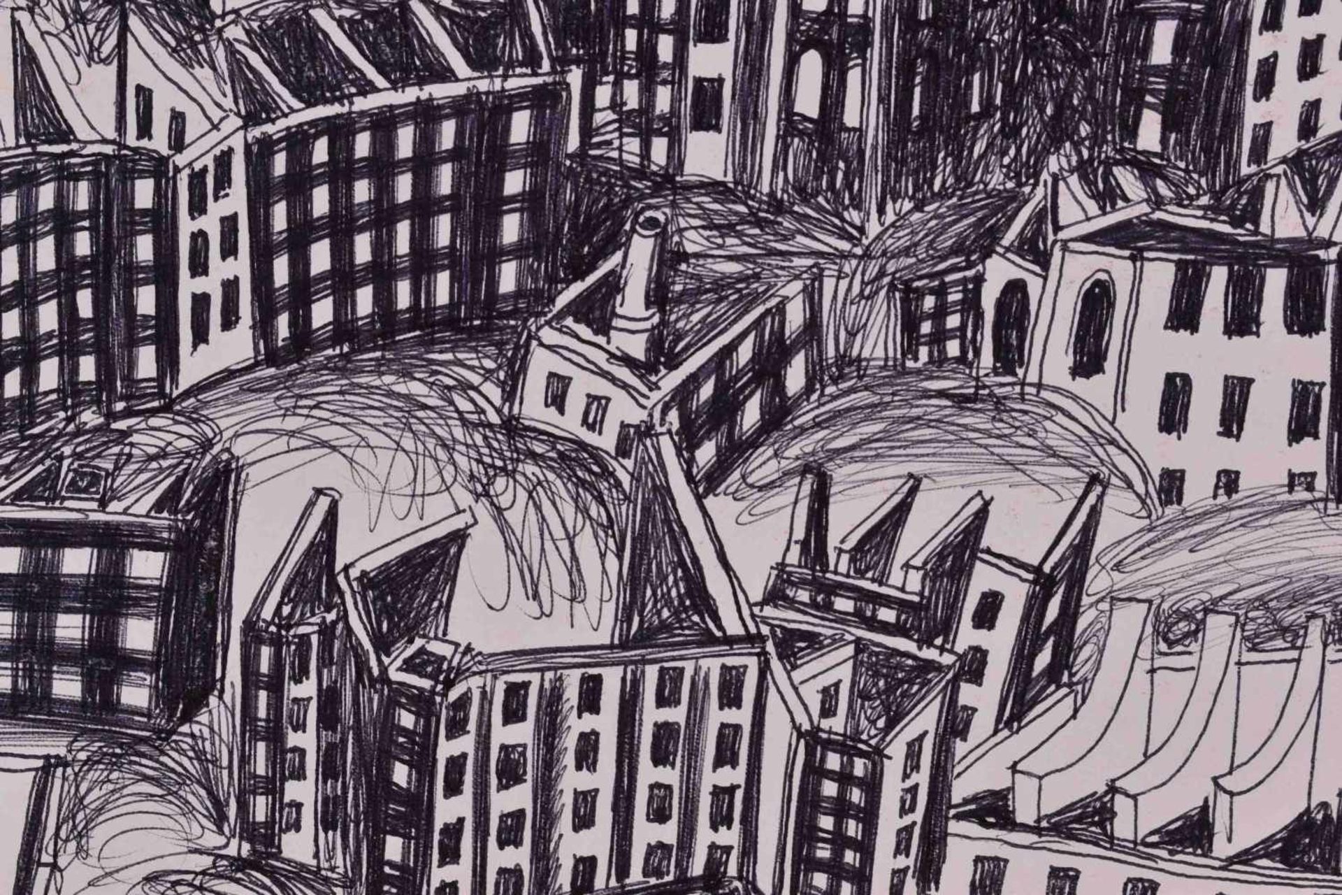 Herbert BERGMANN-HANNAK (1921-2013)"Angst über der Stadt"drawing felt-tip pen / ink, 38 cm x 29.5 - Image 3 of 4