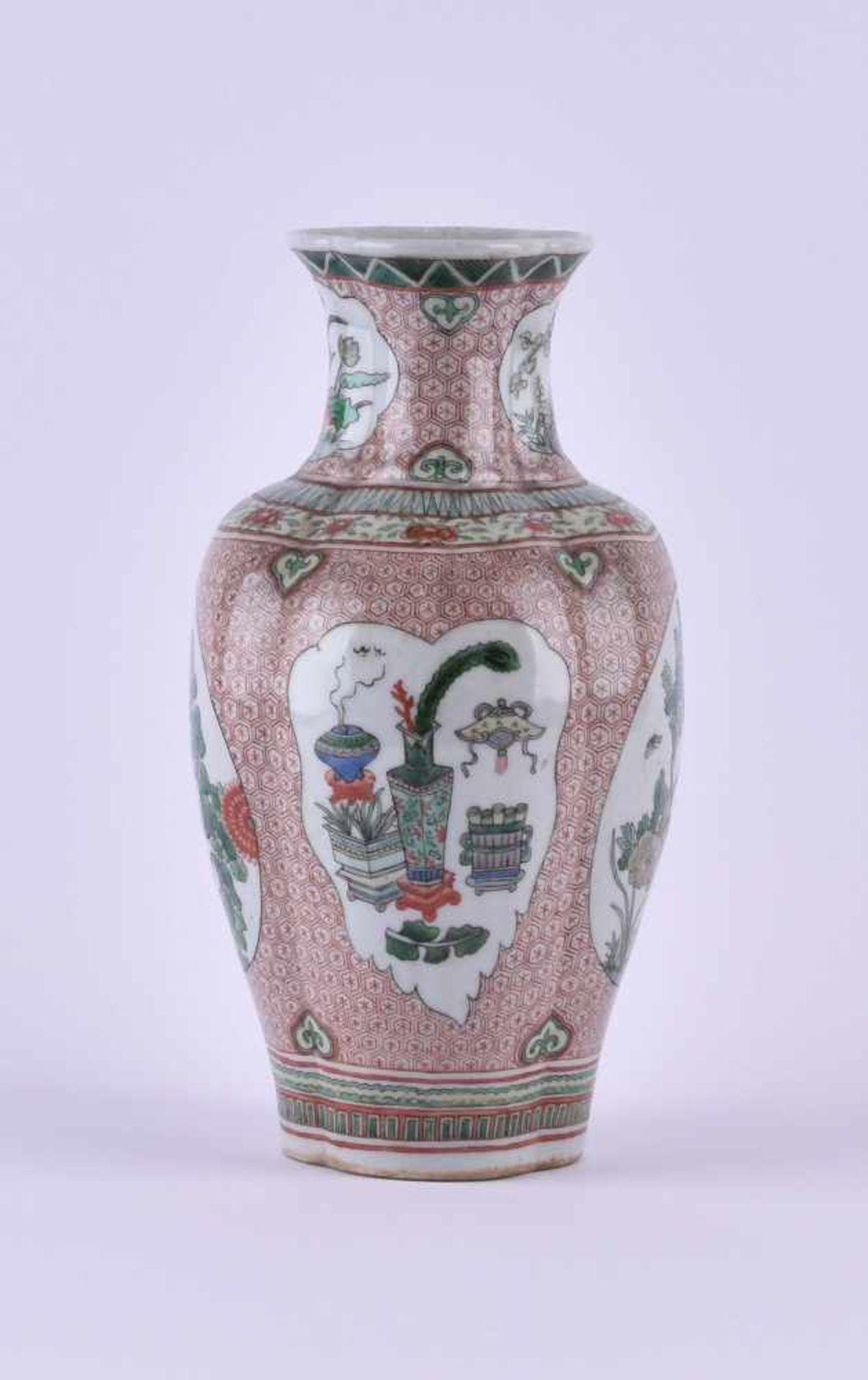 Vase China 19th centurycolorfully painted, under the bottom with an old collection number, at the - Image 4 of 7