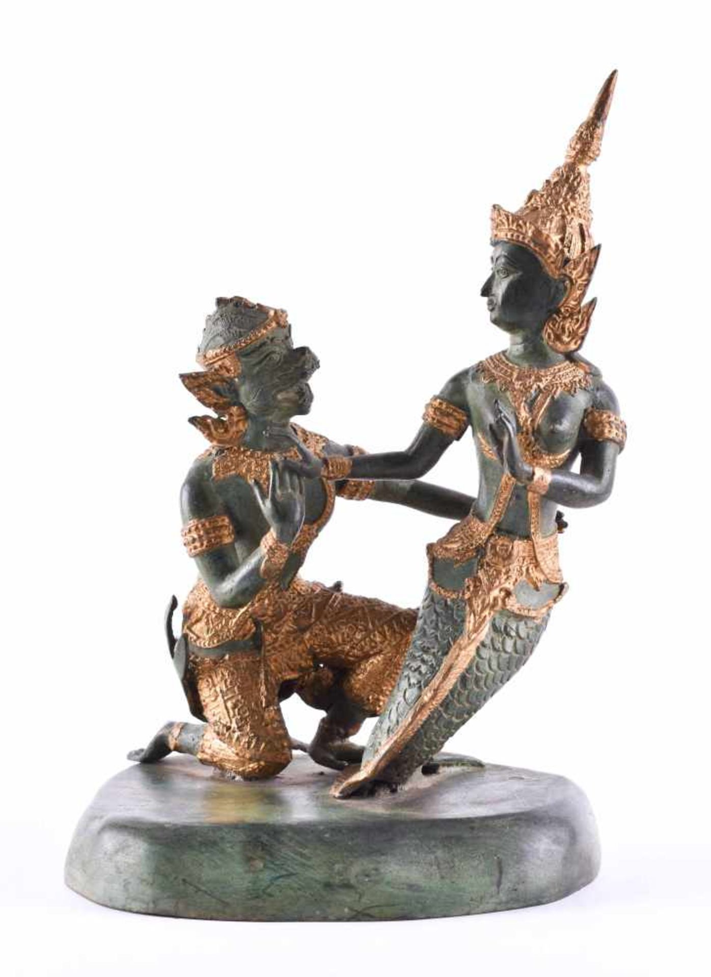 Figure Thailand probably 19th centurybronze, green patina, gilded, height: 21,5 cm,provenance: