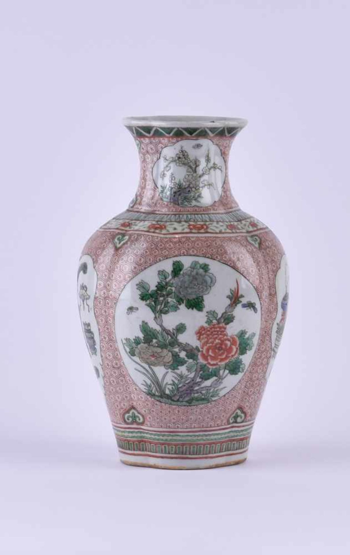 Vase China 19th centurycolorfully painted, under the bottom with an old collection number, at the - Image 5 of 7