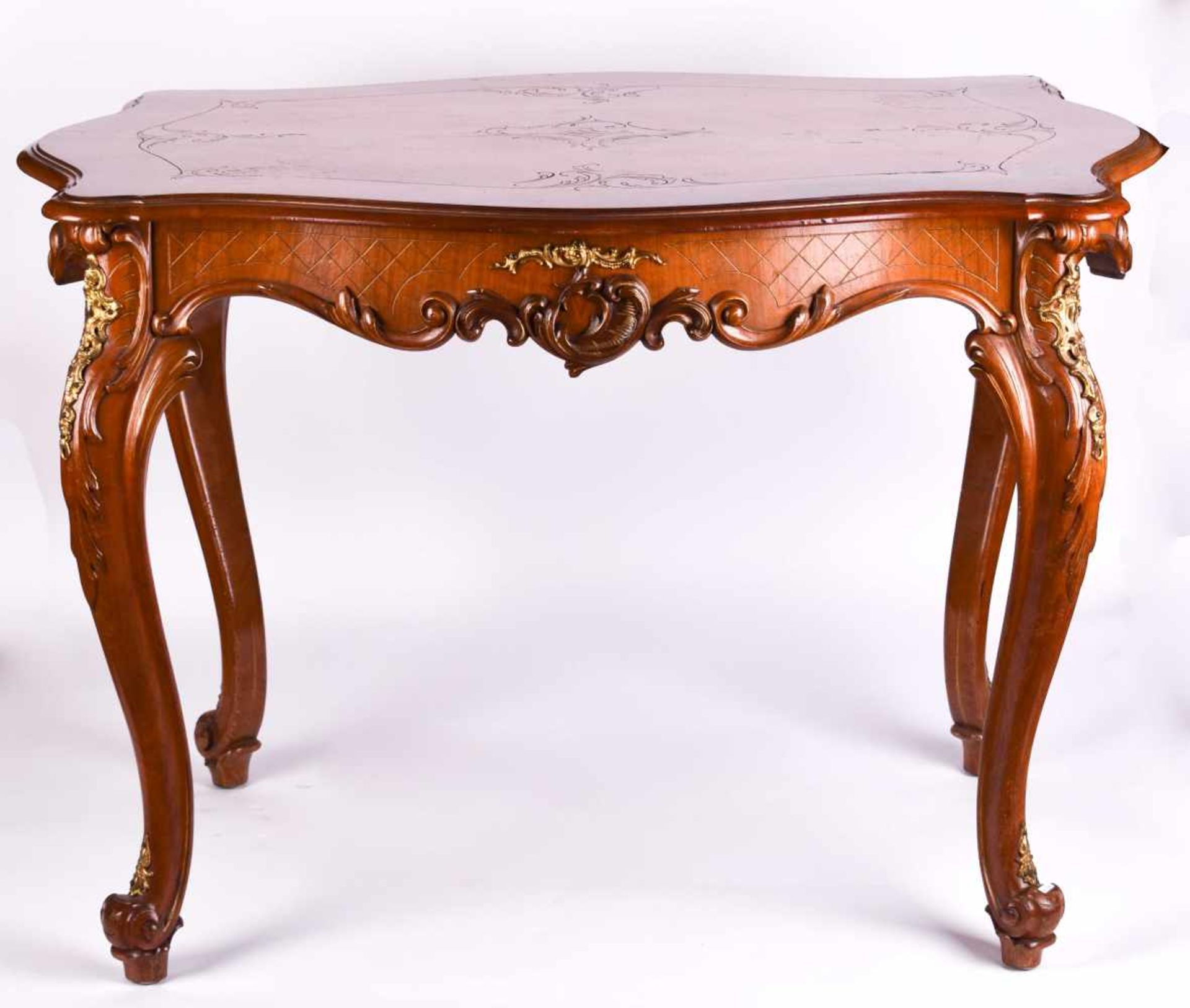 Table Louis Philippe around 1870wood, with brass applications, 74 cm x 106 cm x 76 cmTisch Louis