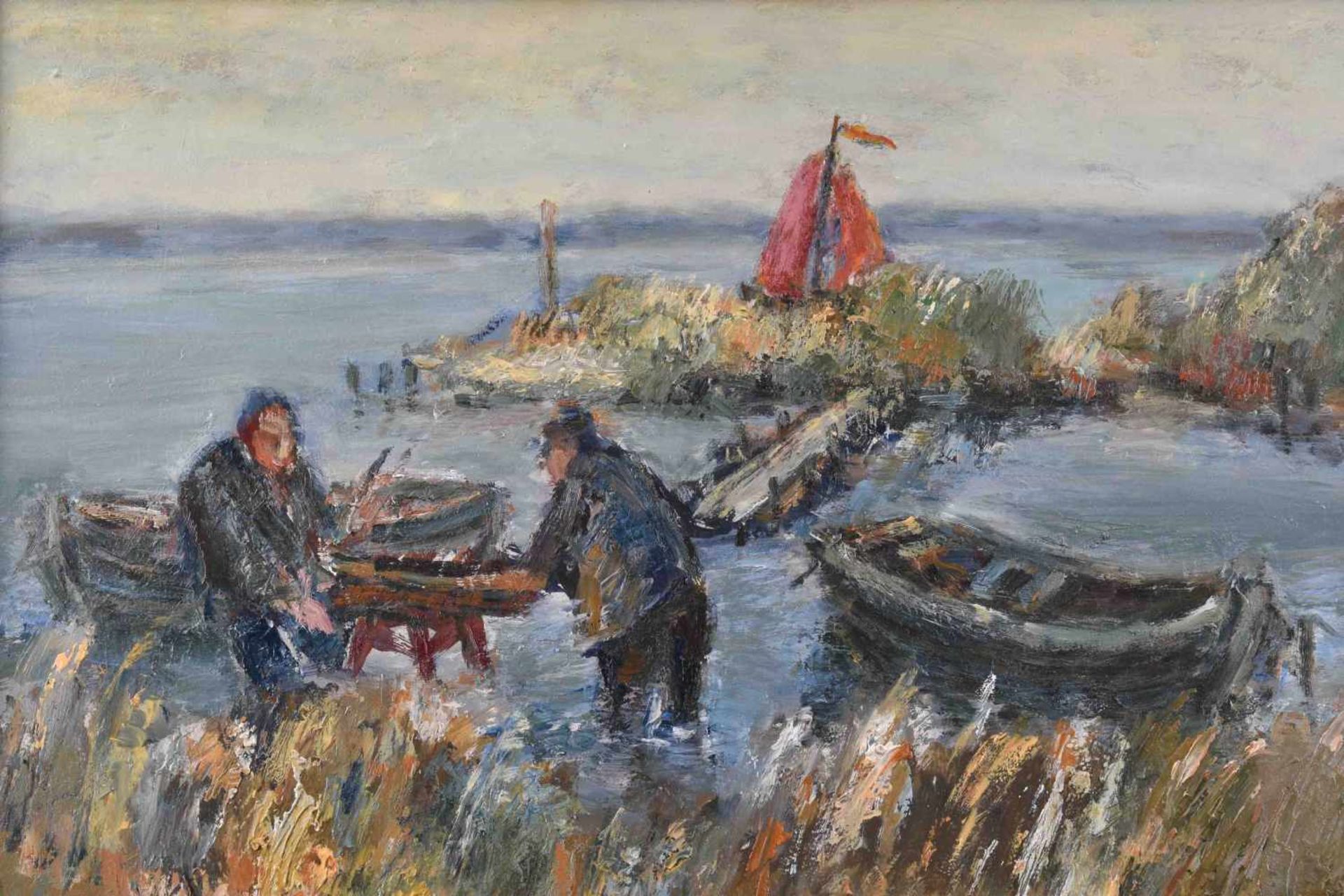 Rolf SCHUBERT (1932-2013)"Boddenfischer" (1969)painting oil / hardboard, 30 cm x 40 cm,signed and