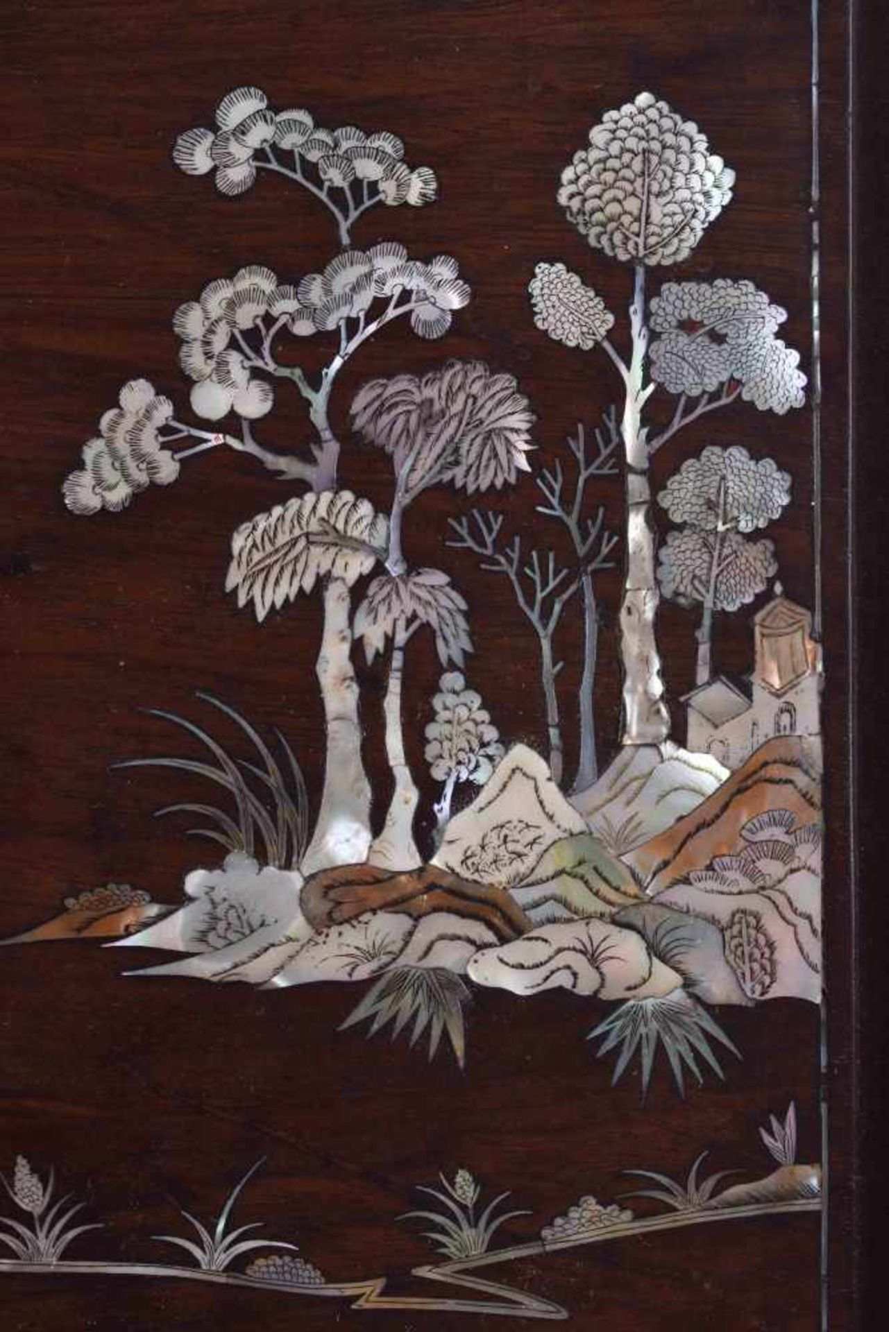 Wall painting China Qing periodwood with mother-of-pearl inlays, landscape decoration with bird - Bild 4 aus 6