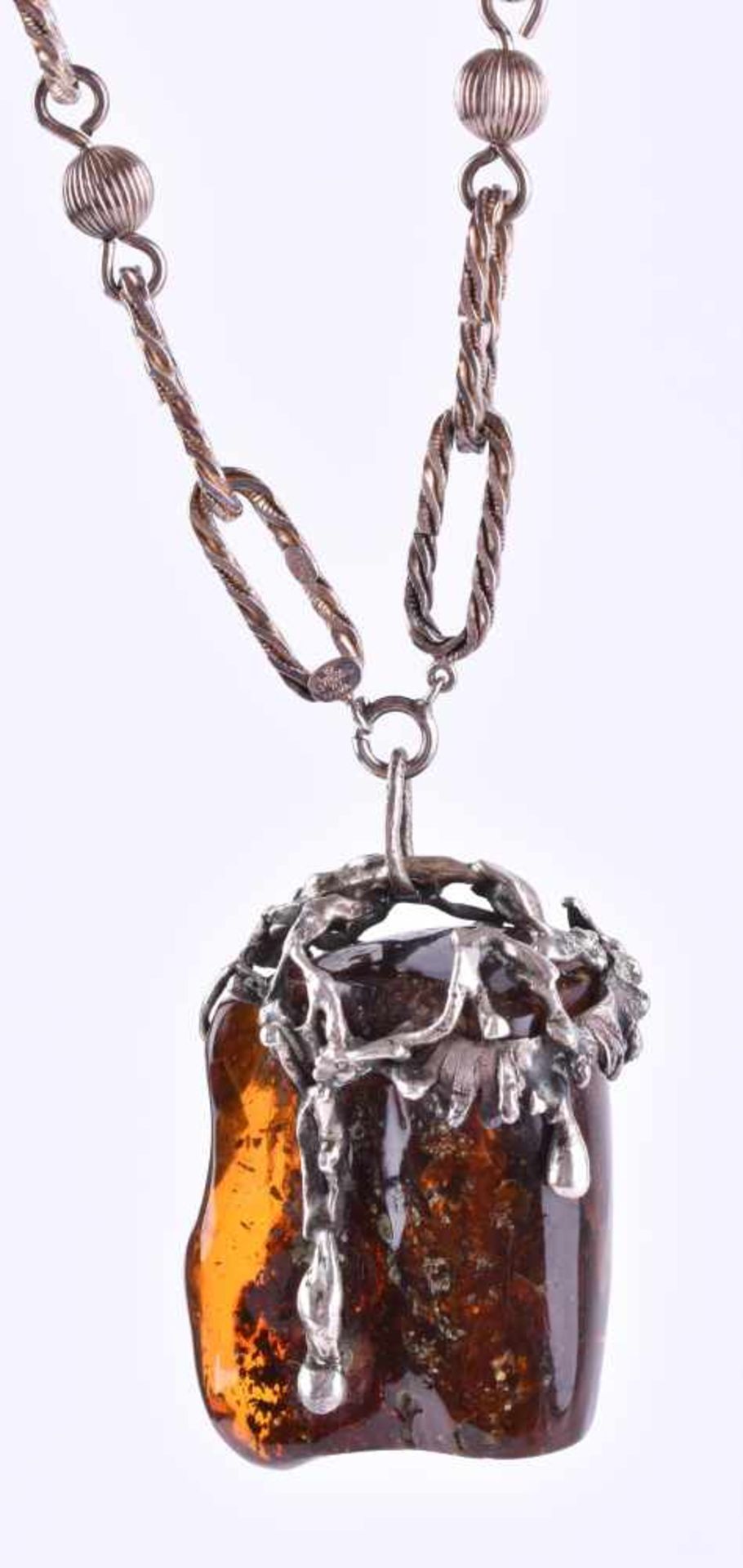 Amber designer necklace Grosse Germany 1970silver 925/000, large amber pendant with inclusions, - Bild 4 aus 6