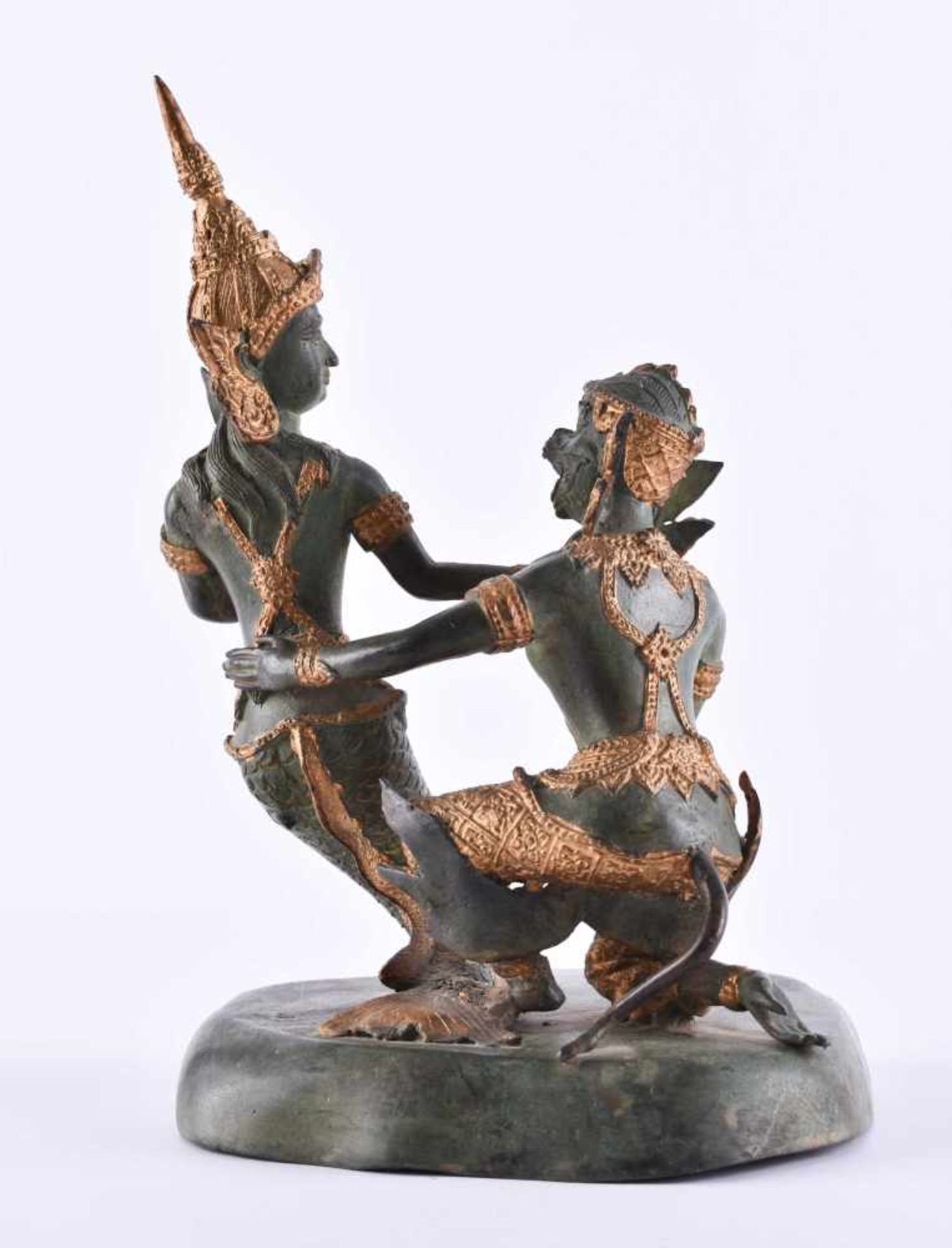 Figure Thailand probably 19th centurybronze, green patina, gilded, height: 21,5 cm,provenance: - Image 3 of 5
