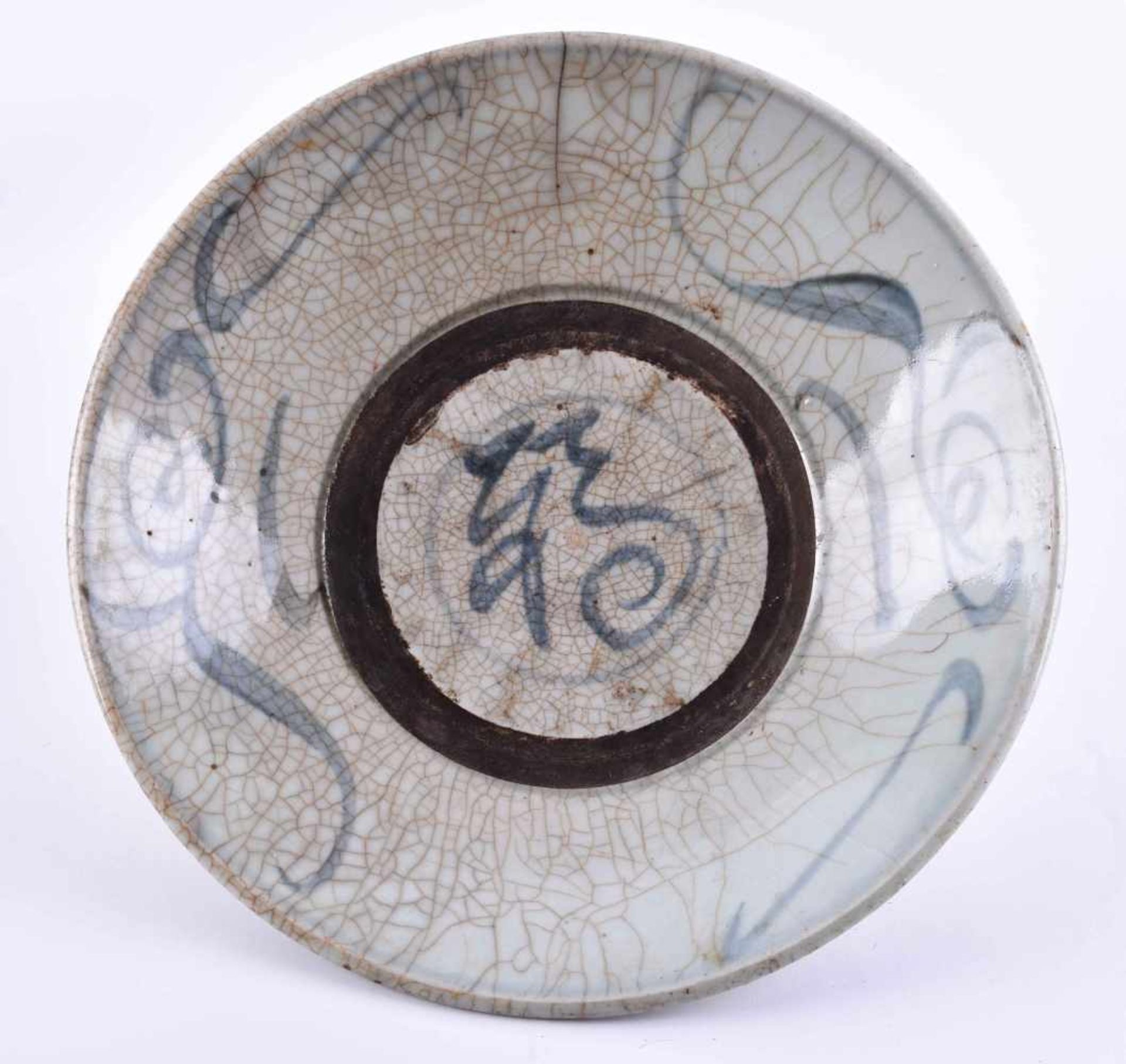 Bowl China Ming periodglazed, craquelure, with blue and white painting, in good condition due to