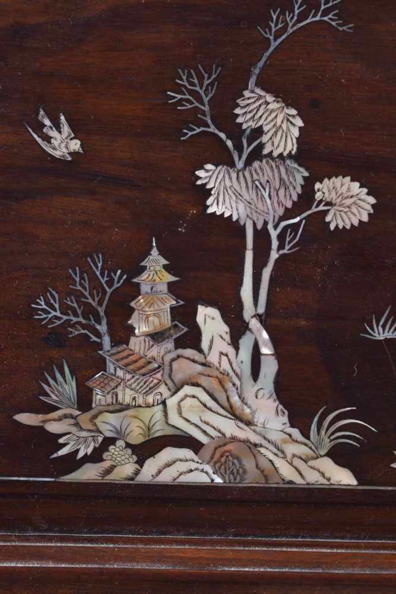 Wall painting China Qing periodwood with mother-of-pearl inlays, landscape decoration with bird - Bild 2 aus 6