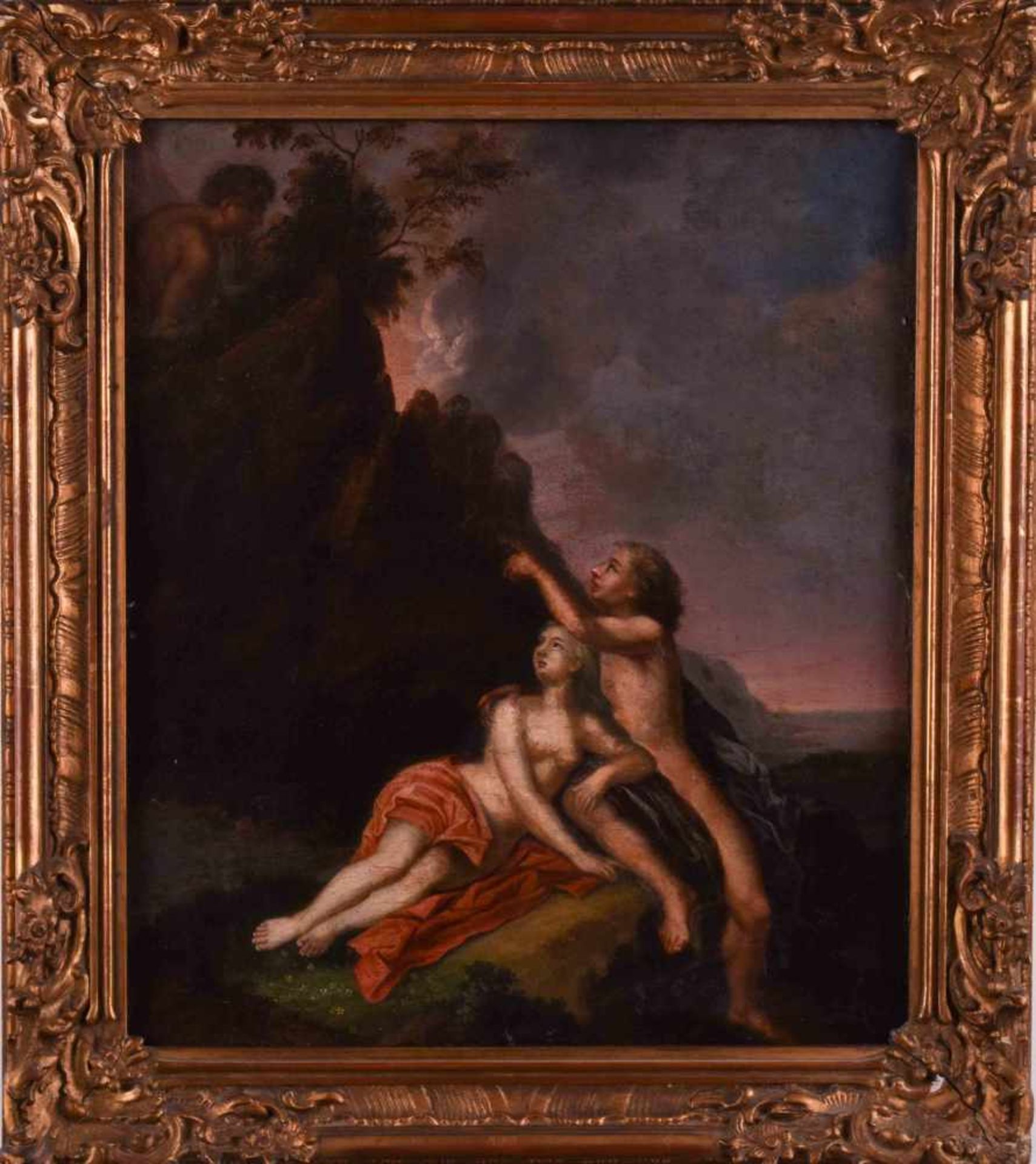 Anonymous artist of the 18th century"the voyeur"painting oil / canvas, 46 cm x 39.5 cm, with frame - Bild 2 aus 8