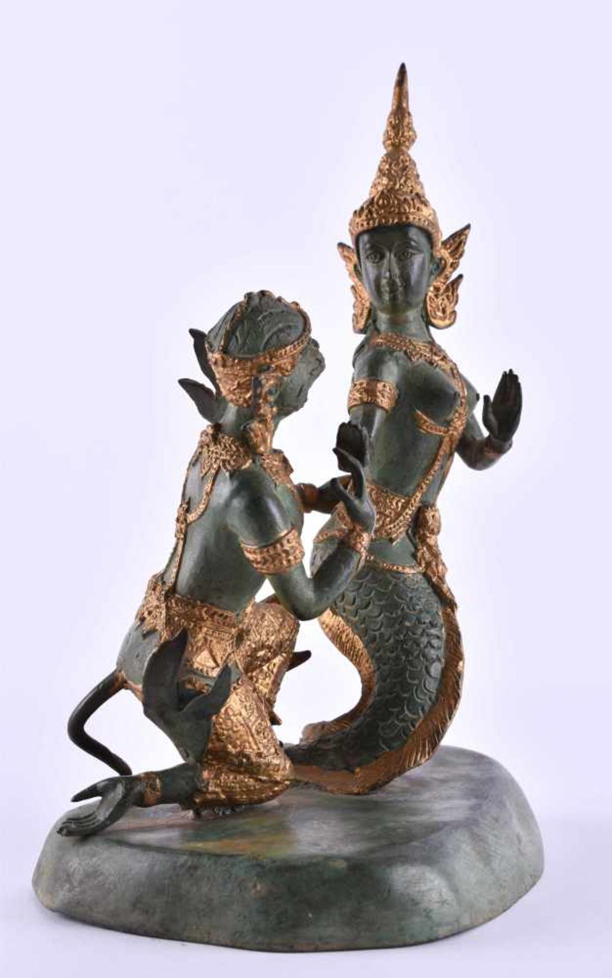 Figure Thailand probably 19th centurybronze, green patina, gilded, height: 21,5 cm,provenance: - Image 2 of 5