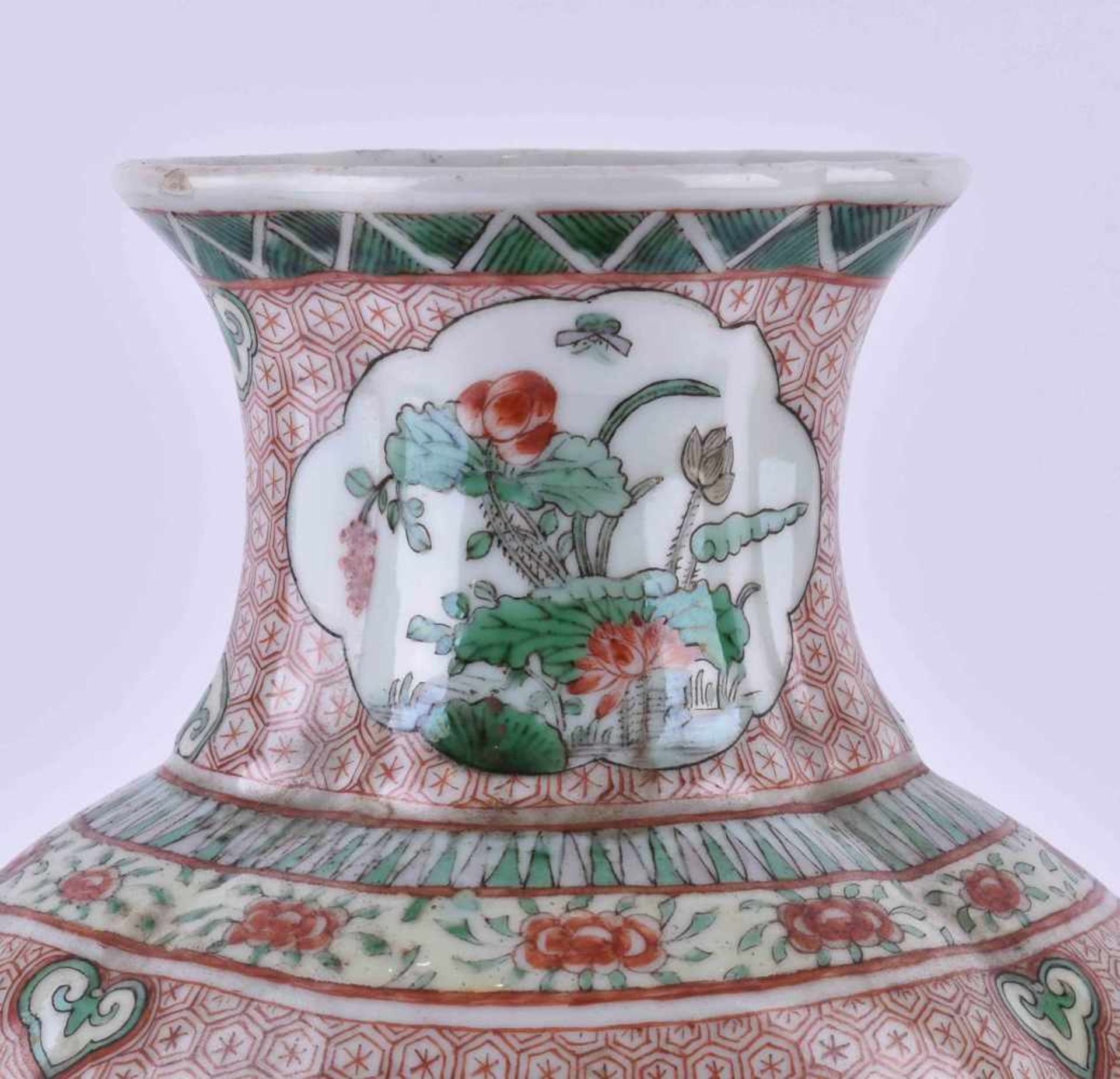 Vase China 19th centurycolorfully painted, under the bottom with an old collection number, at the - Image 2 of 7