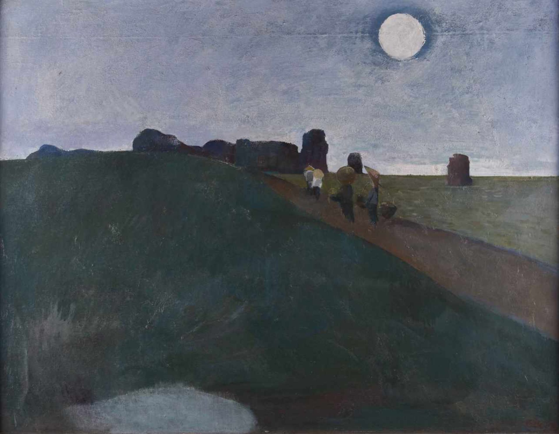 Fritz EISEL (1929-2010)"Mond über dem roten Fluss"painting oil / hardboard, 70 cm x 90 cm, with