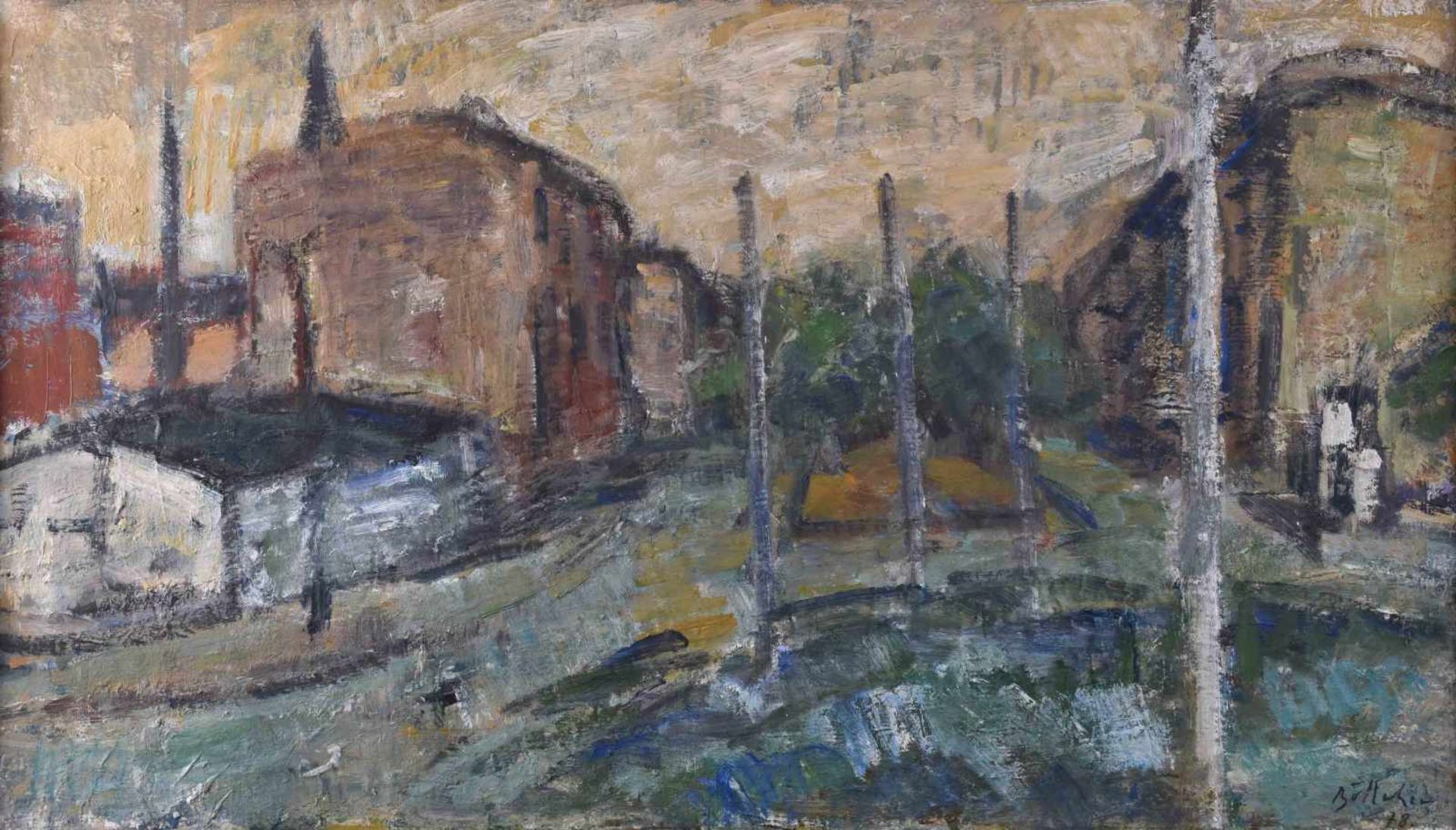 Manfred Richard BÖTTCHER (1933-2001)"Alter Bersarinplatz- Berlin"painting oil / canvas, 41 cm x 70.5