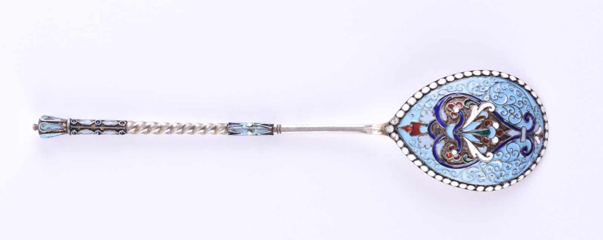 Cloisonn spoon Russiasilver 84 Zolotnik, cyrillic master hallmark, length: 16.3 cmCloisonnelöffel