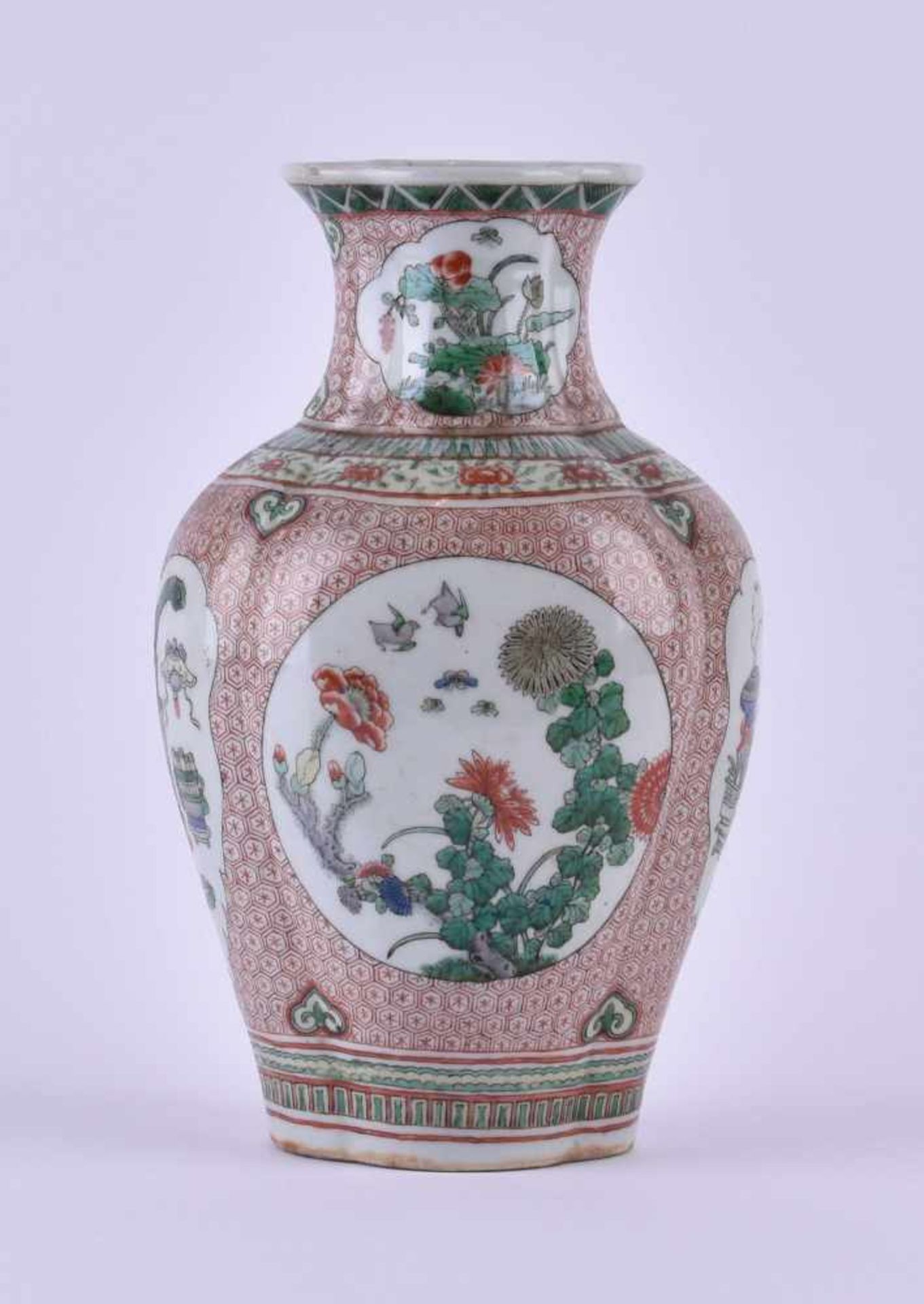 Vase China 19th centurycolorfully painted, under the bottom with an old collection number, at the