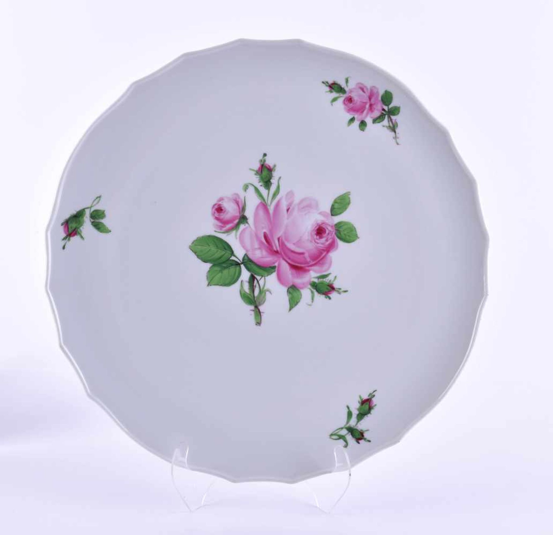 Cake plate Meissen PfeifferzeitDecor red rose, blue sword mark, 2nd choice, Ø 32.5 cmTortenplatte