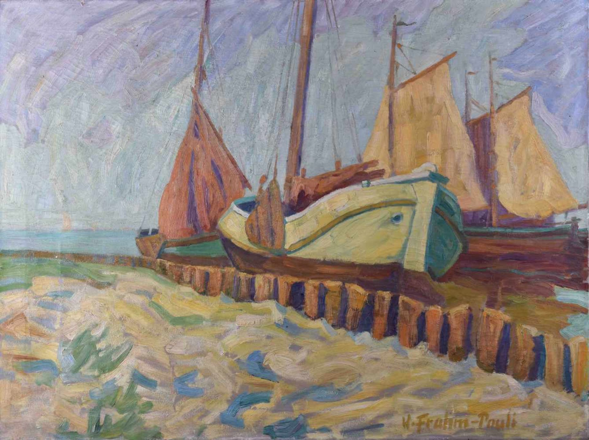 Wilhelm FRAHM-PAULI (1879-1960)"Fishing boats in the harbor"Painting oil / canvas. 76.5 cm x 102