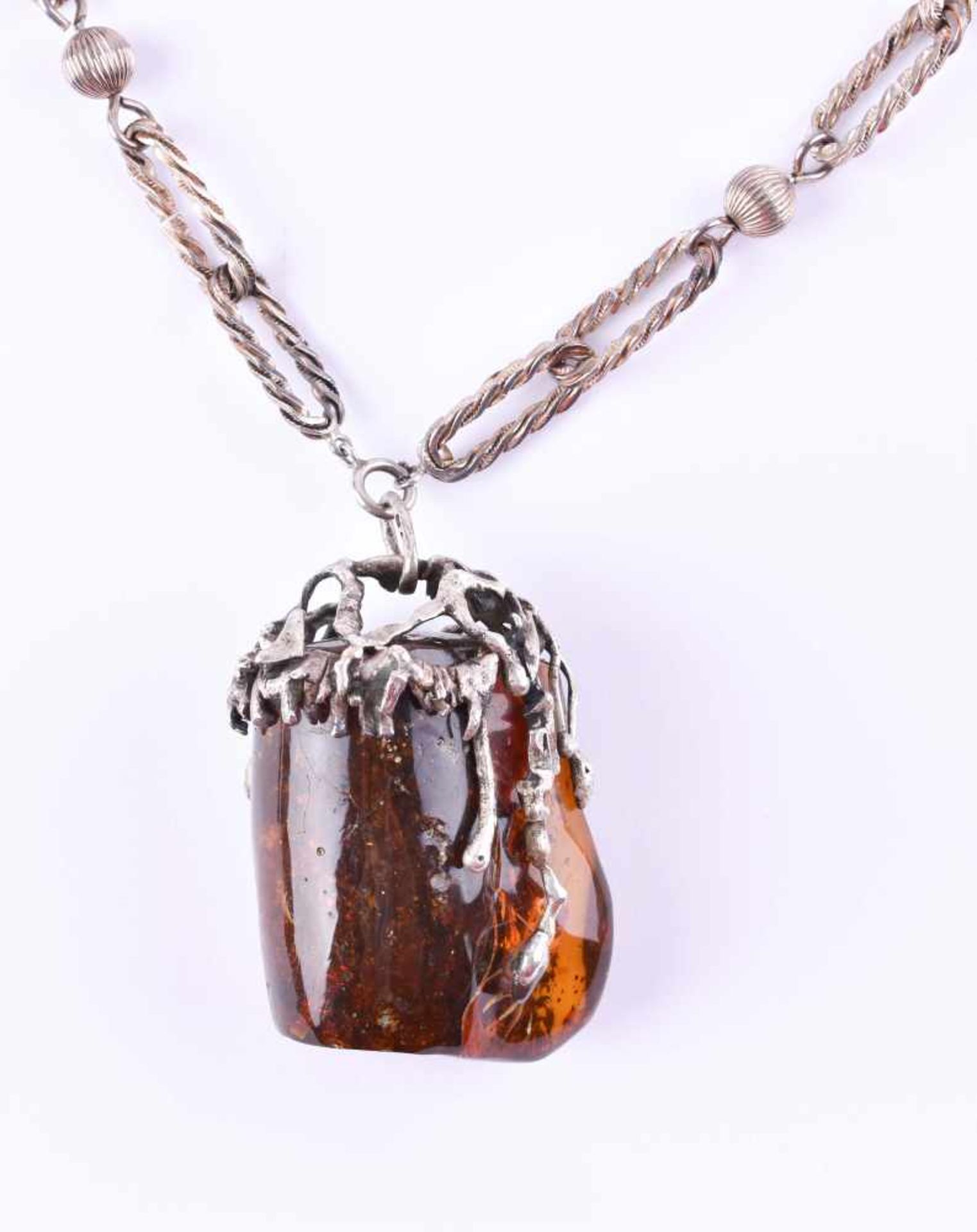 Amber designer necklace Grosse Germany 1970silver 925/000, large amber pendant with inclusions, - Bild 2 aus 6