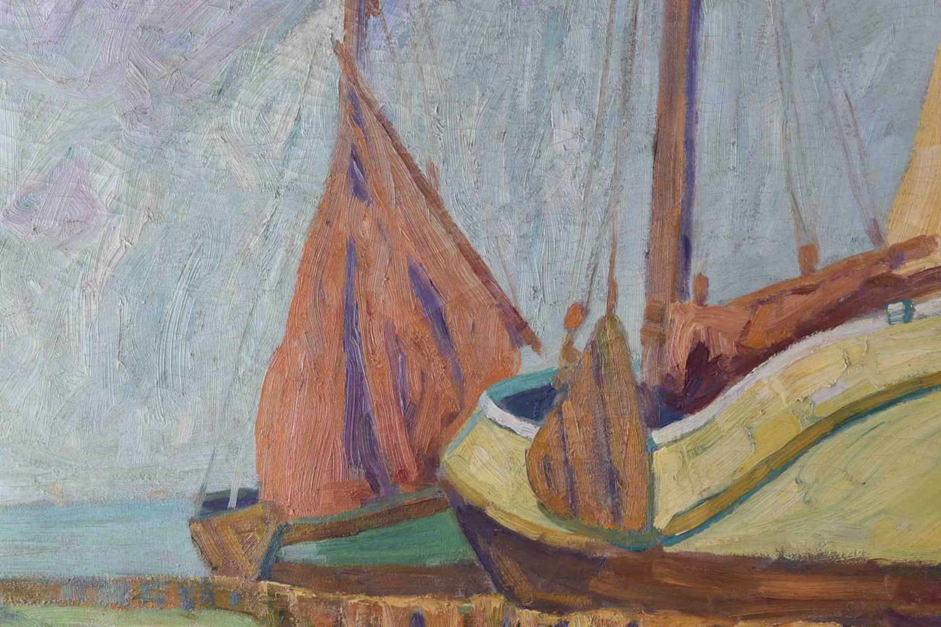 Wilhelm FRAHM-PAULI (1879-1960)"Fishing boats in the harbor"Painting oil / canvas. 76.5 cm x 102 - Bild 2 aus 7