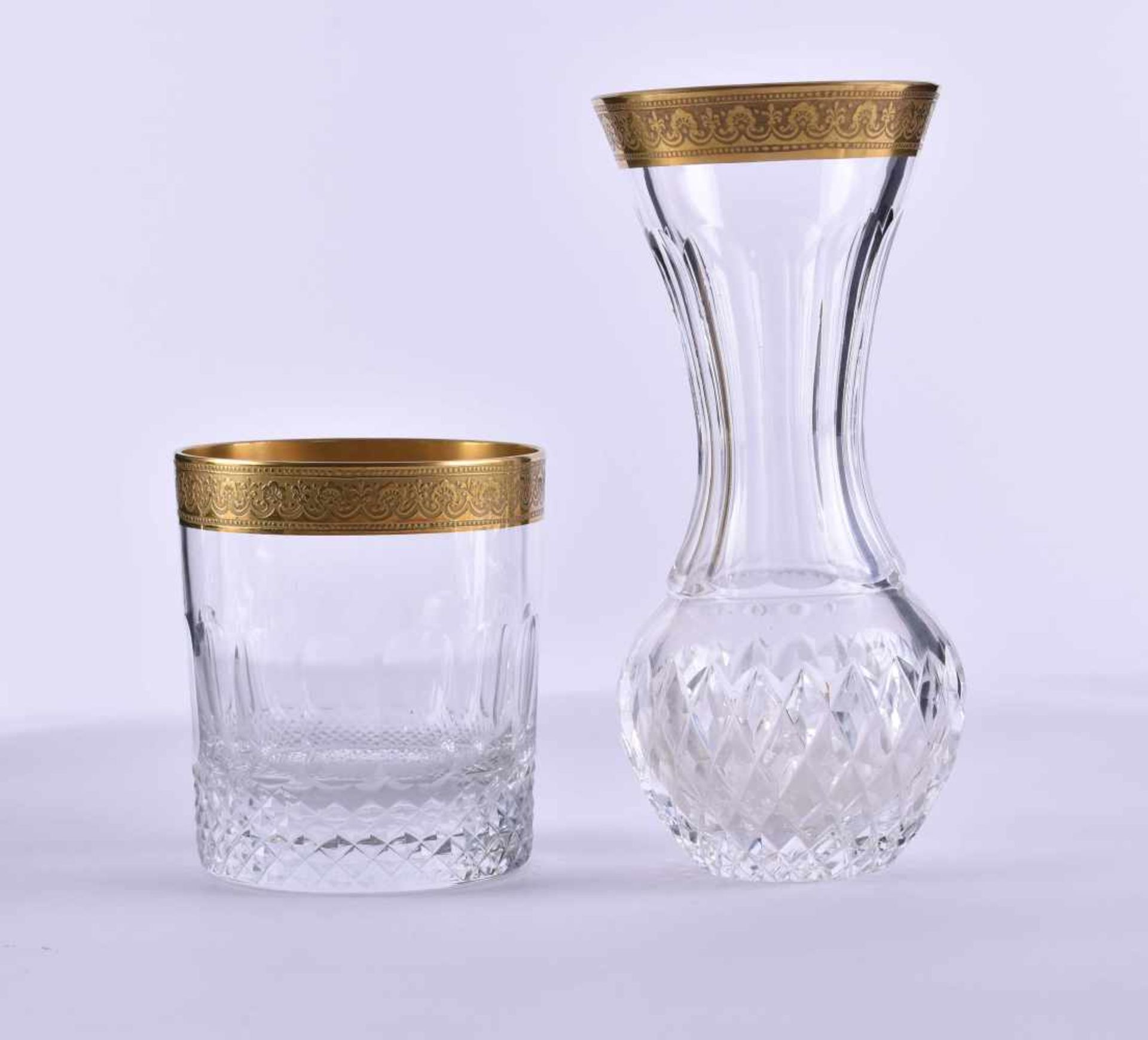 Large convolute crystal glasses, Theresiental8 pieces, with gold edge, includes: 2 small vases, 11 - Bild 4 aus 4