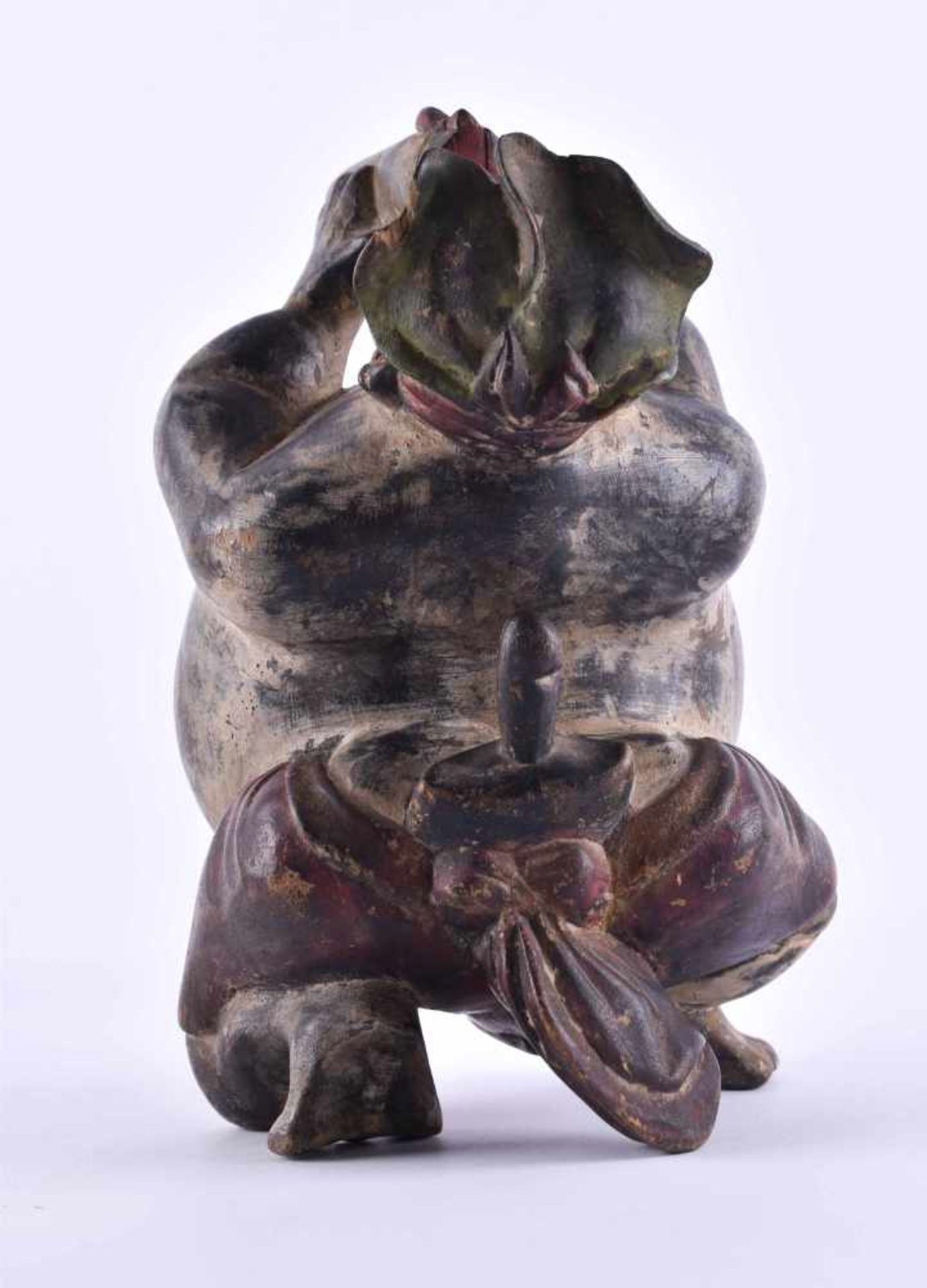 Figure Japan Meiji period"Drinking sumo wrestler"sculpture - wood, polychrome painted, height: 19 - Image 3 of 4