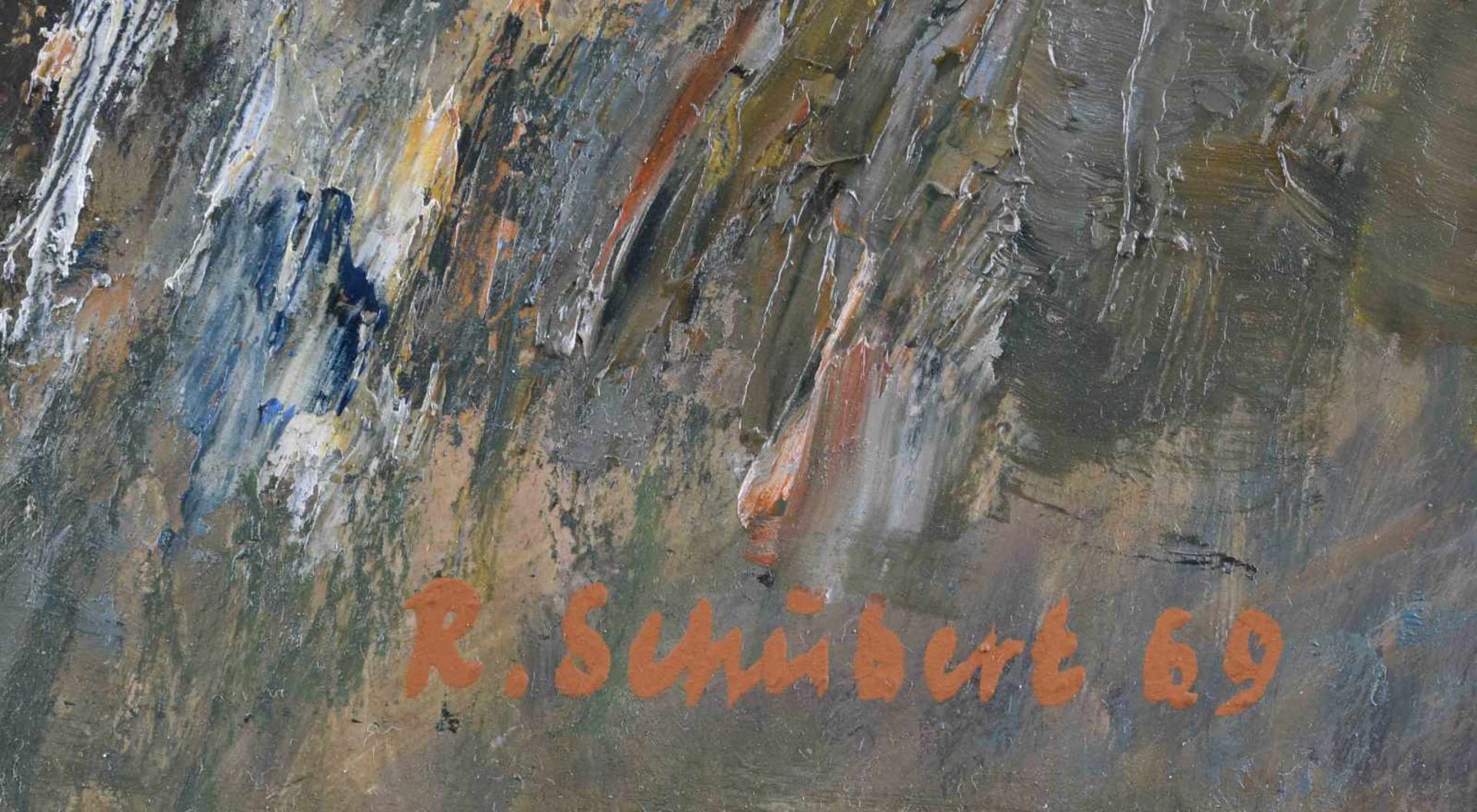 Rolf SCHUBERT (1932-2013)"Boddenfischer" (1969)painting oil / hardboard, 30 cm x 40 cm,signed and - Image 5 of 6