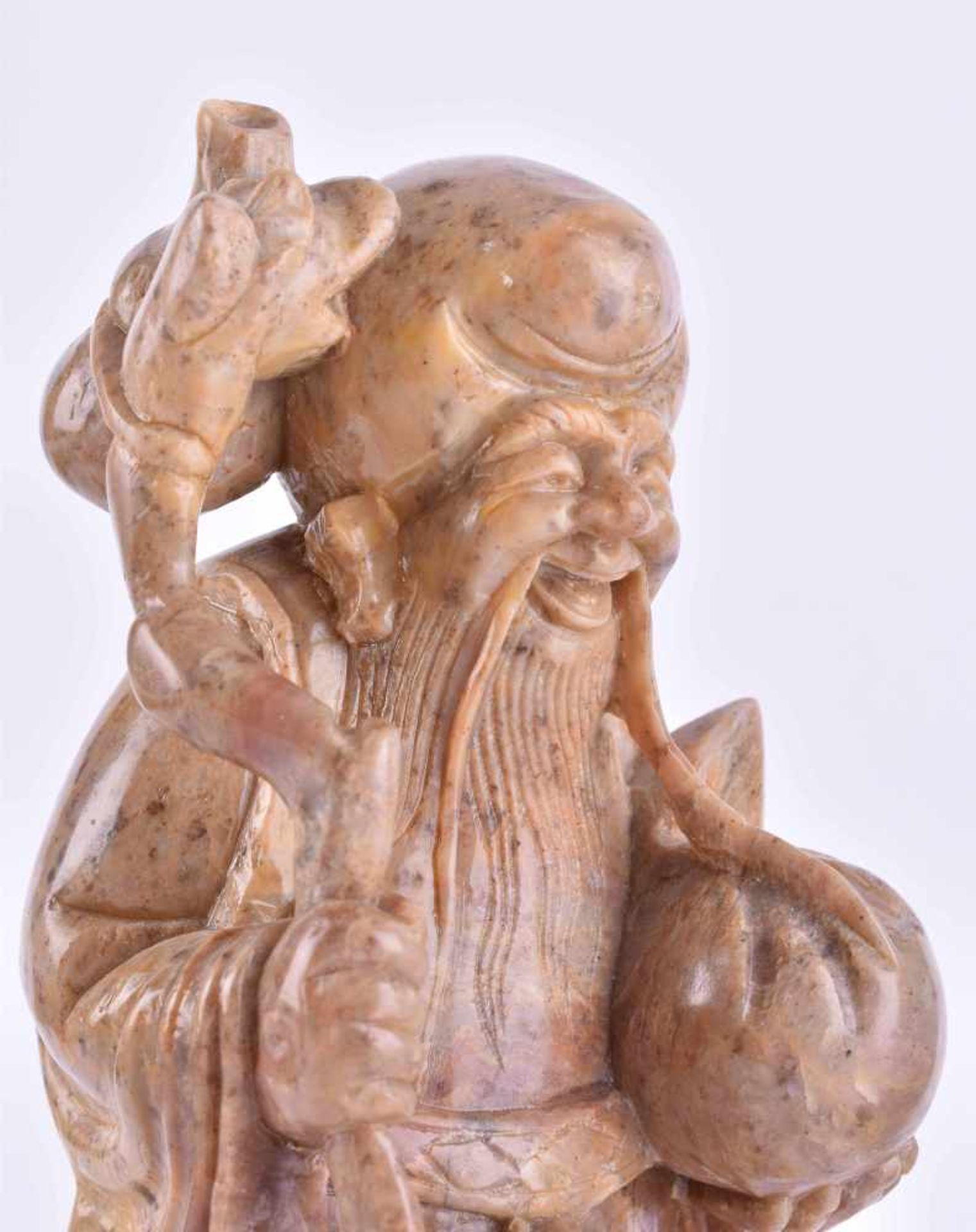 Shou Lao the immortal, China late Qing periodsoapstone, very fine and detailed carved, under the - Image 4 of 6