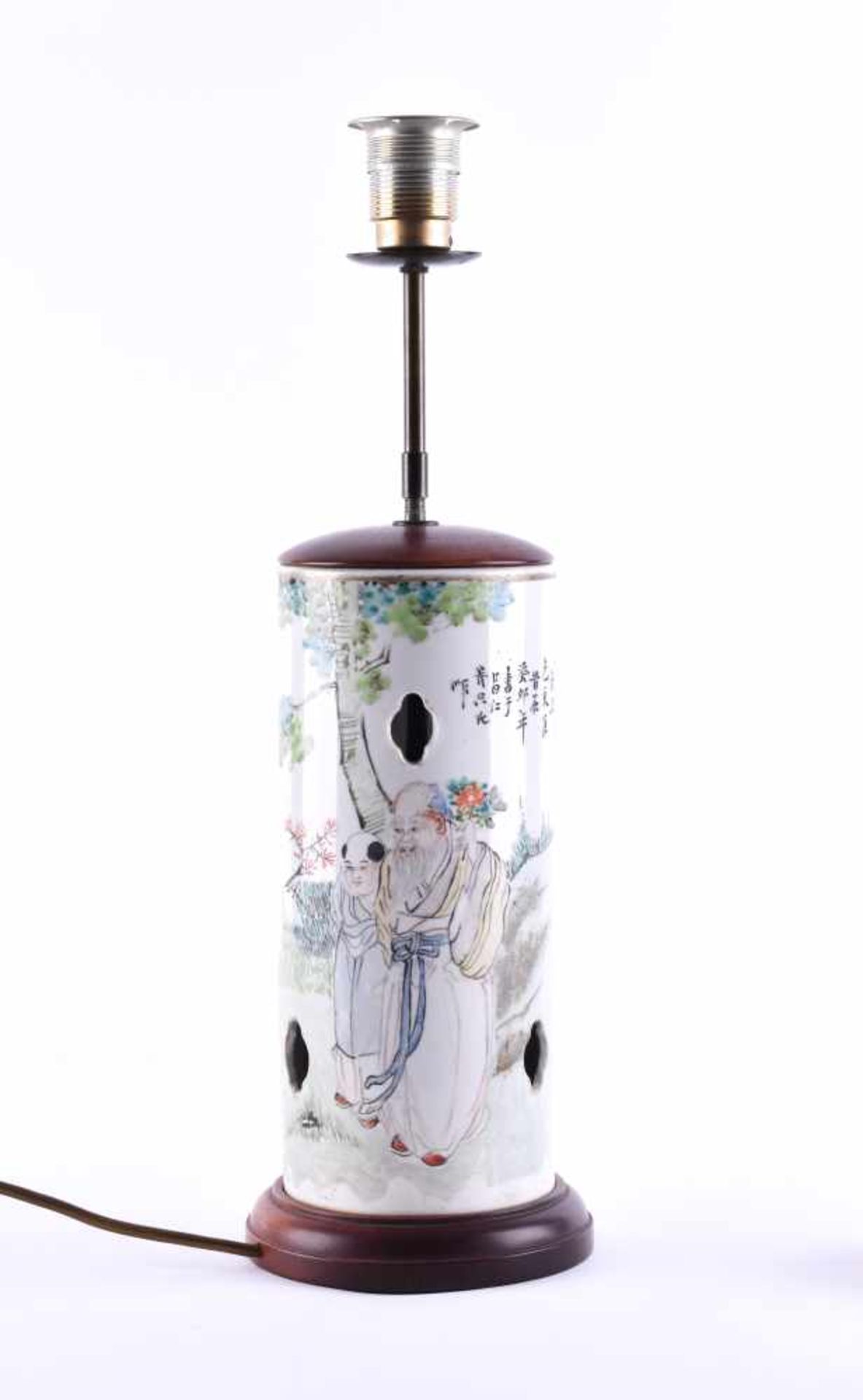 Lamp China Qing periodUmbrella holder rebuilt as a lamp, colorfully painted, total height 50 cm,