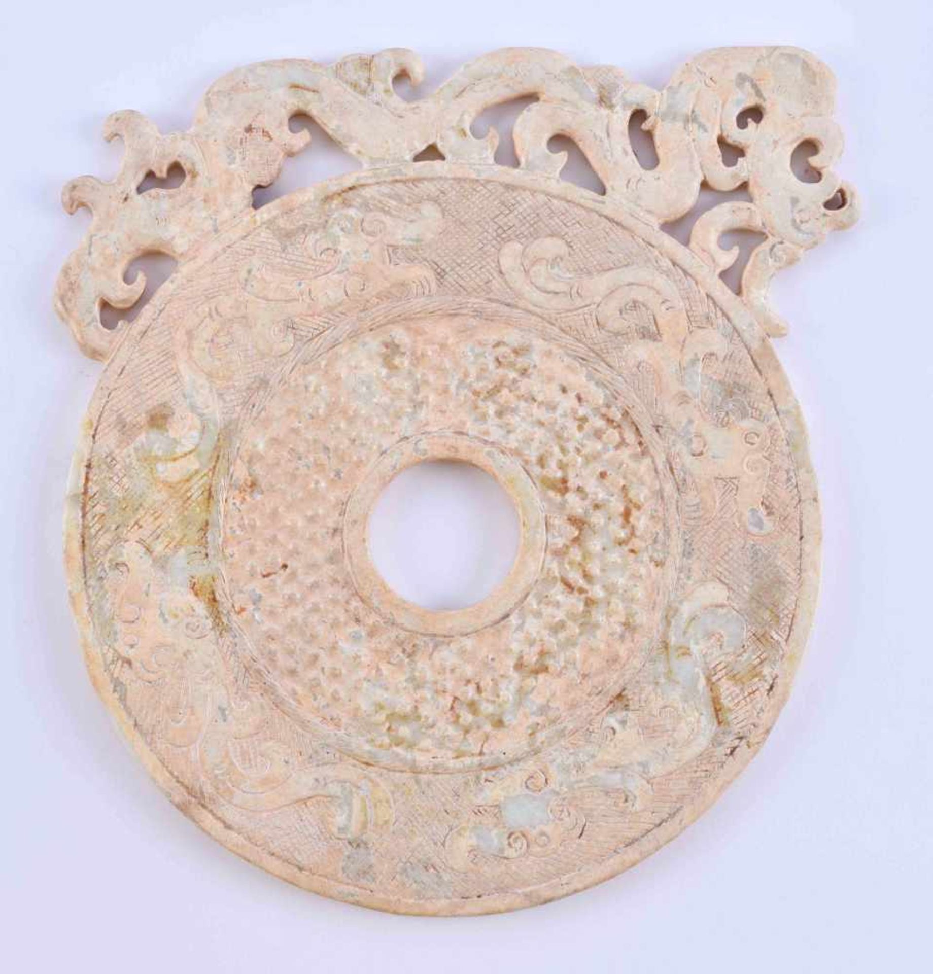 Bi-disc China in Han styleJadeite, with knobs decor, Ø 17,5 cmBi-Scheibe China im Han StilJadeit, - Image 4 of 5