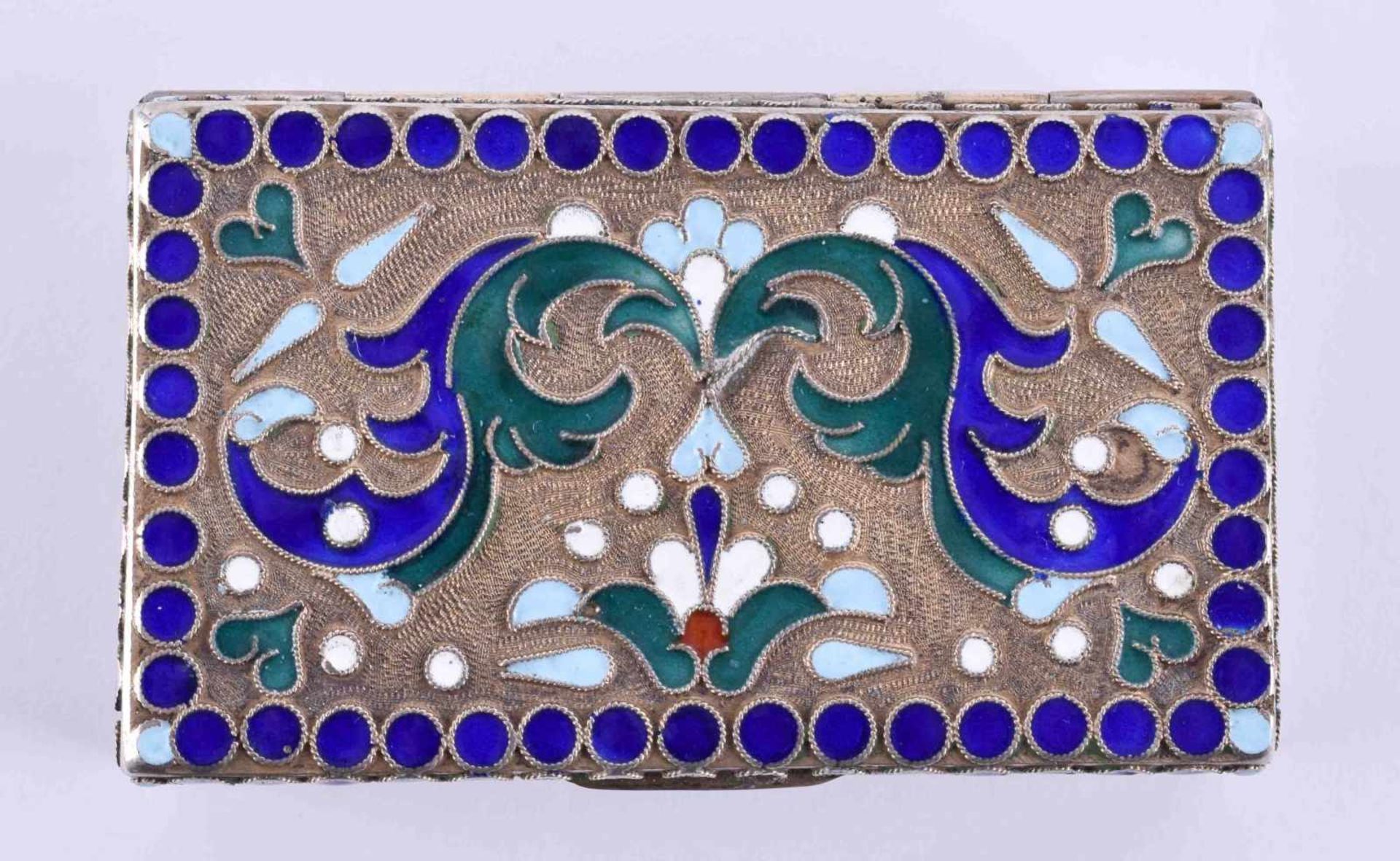 Cloisonne lid box Russiasilver 84 Zolotnik, gilded inside, cyrillic master hallmark, 2.2 cm x 7 cm x - Image 2 of 5