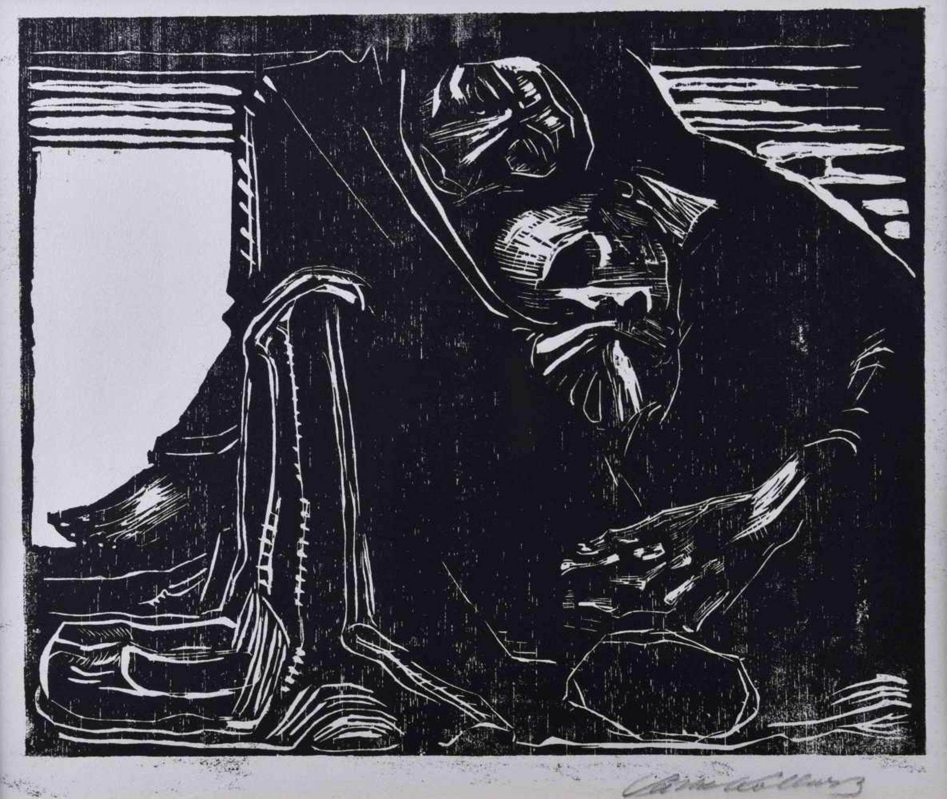 Käthe KOLLWITZ (1867-1945)"Tod mit Frau im Schoss"graphic - woodcut, passe-partout cutout 26.5 cm