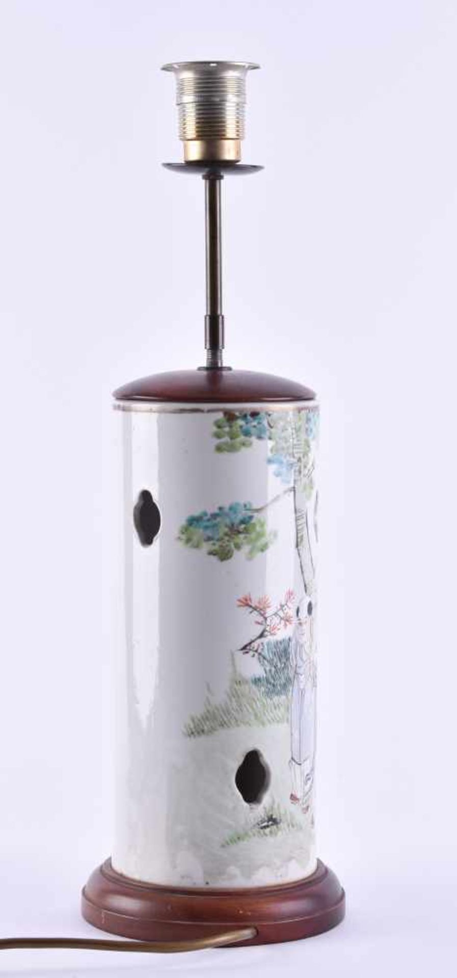 Lamp China Qing periodUmbrella holder rebuilt as a lamp, colorfully painted, total height 50 cm, - Image 2 of 5