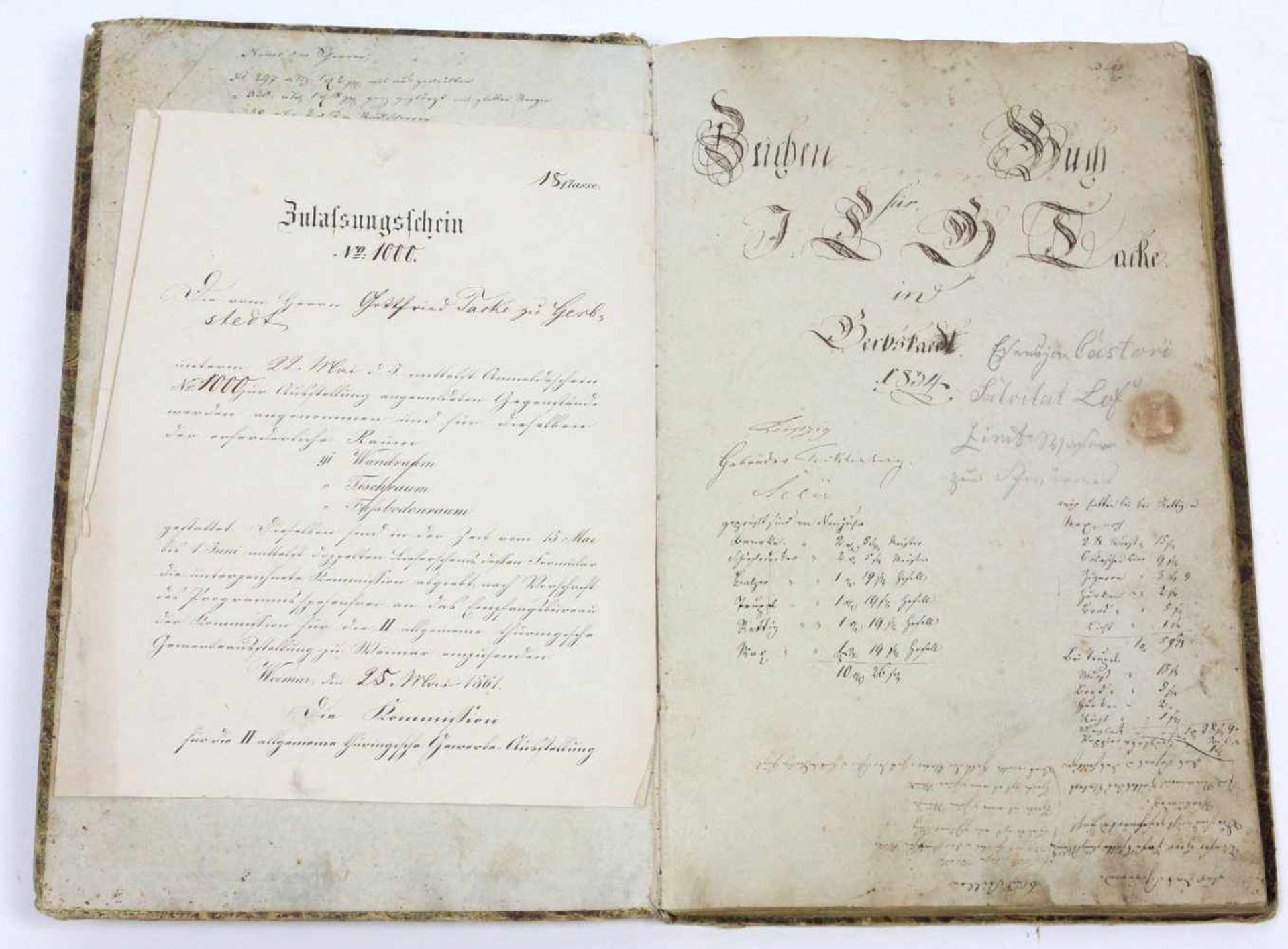 Zeichenbuch Gerbstedt 1834großfomatig reich handschriftl. mit Tinte sowie Bleizeichnungen gefüllt,