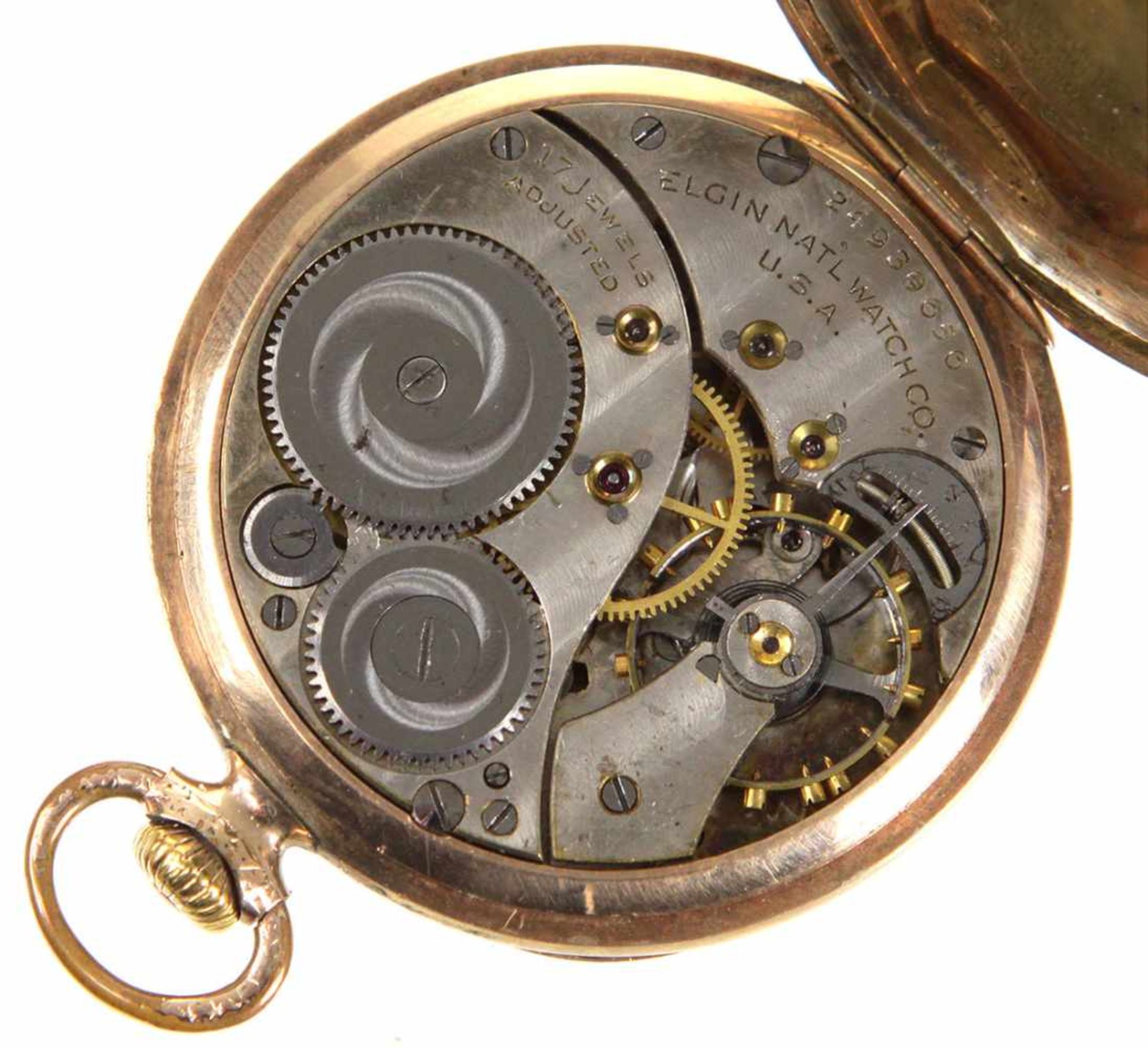 *Elgin* Taschenuhr USA um 1920schlichtes vergoldetes Uhrengehäuse mit Floralrand, - Bild 3 aus 3