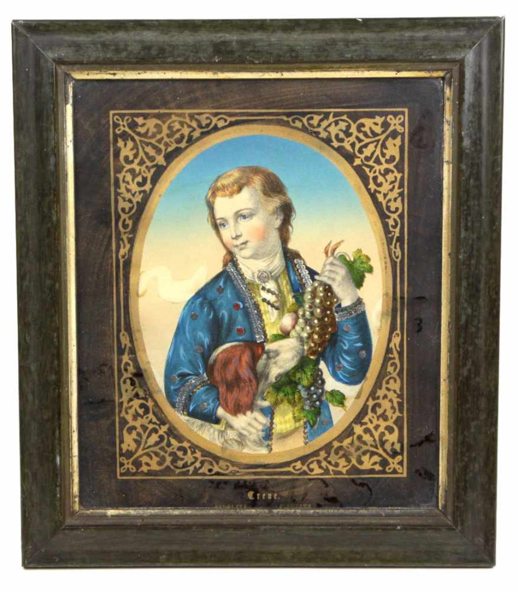 Biedermeier Portrait *Treue*farbig lithographiert, Portrait eines jungen Biedermeier Herren mit