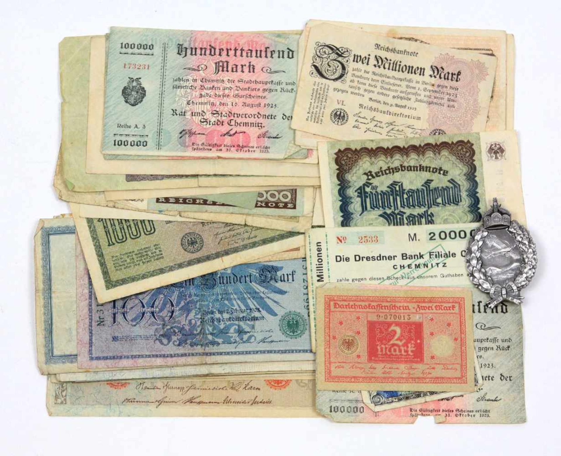 Posten Geldscheine u.a.Konvolut von ca. 30 Stück aus den Jahre 1910 bis 1929, teils Inflation, teils