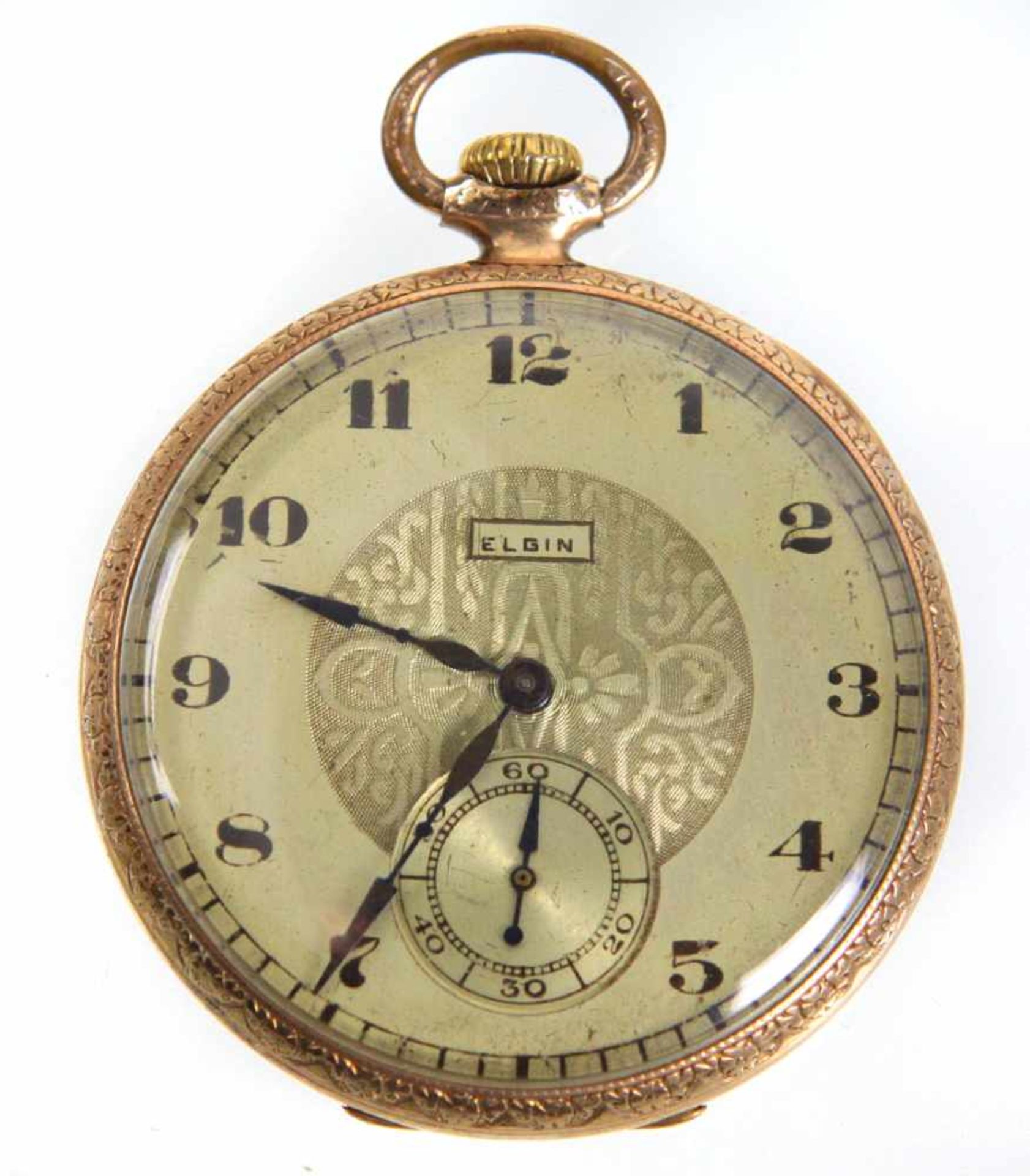 *Elgin* Taschenuhr USA um 1920schlichtes vergoldetes Uhrengehäuse mit Floralrand,