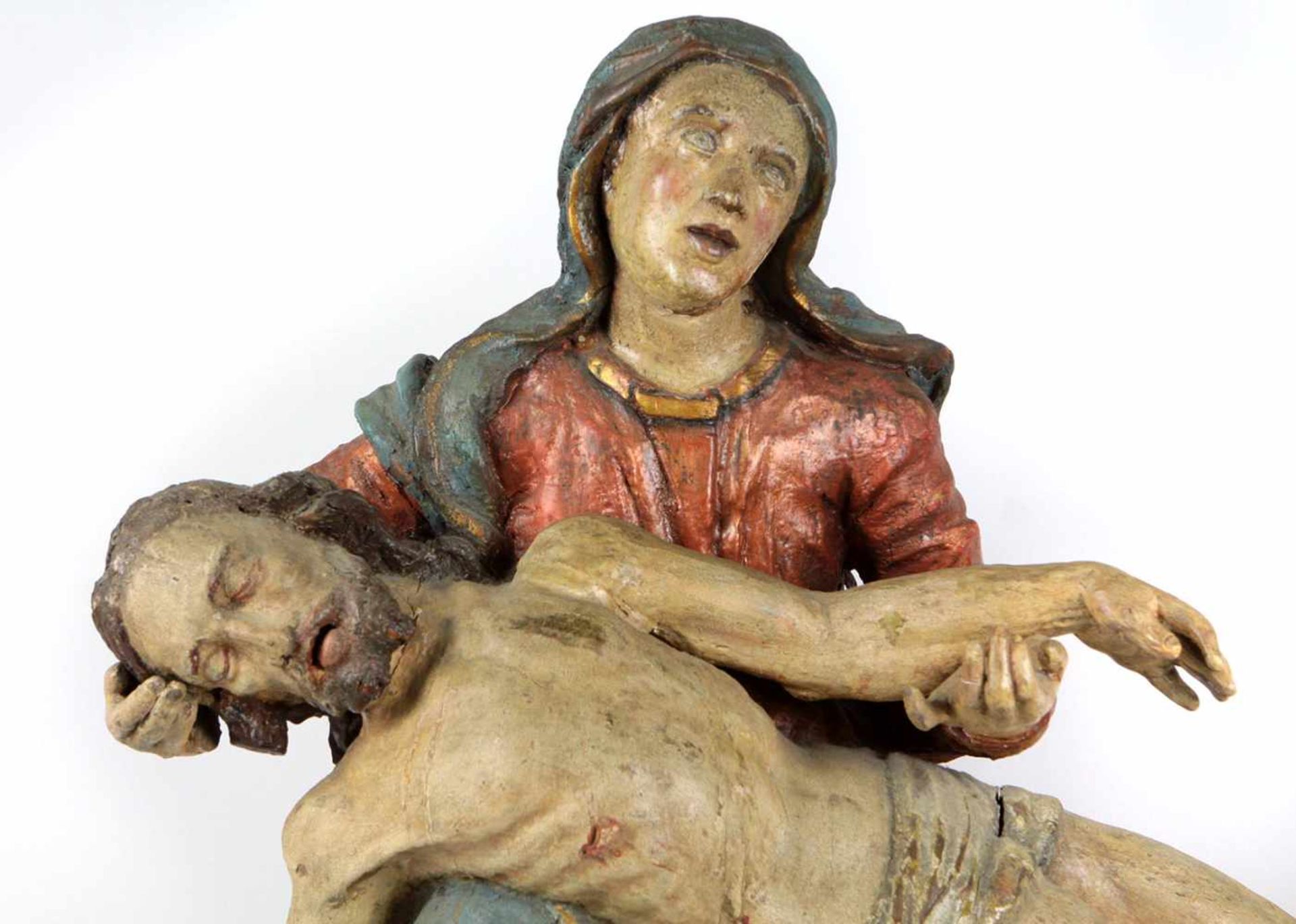 Maria mit JesusObstholz von Hand beschnitzt, teils angesetzt u. farbig gefasst, Mittelteil aus einer - Bild 2 aus 7